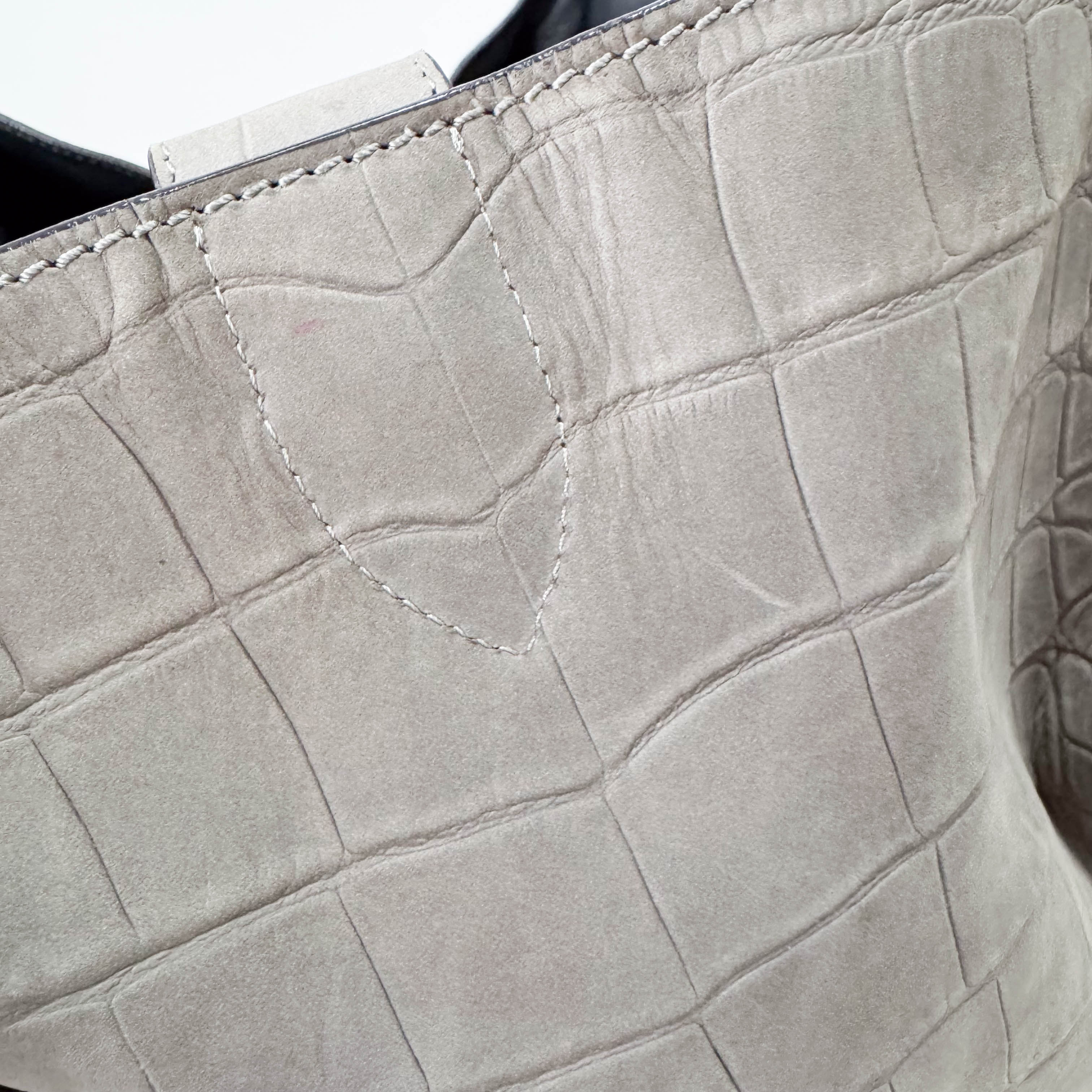 Luggage Grey Embossed Croc Leather Tote Bag