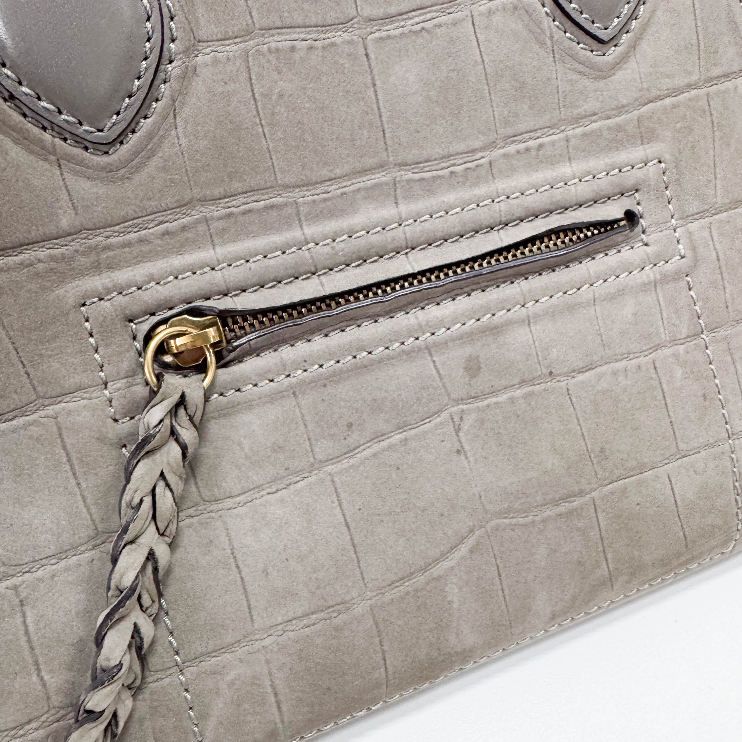 Luggage Grey Embossed Croc Leather Tote Bag