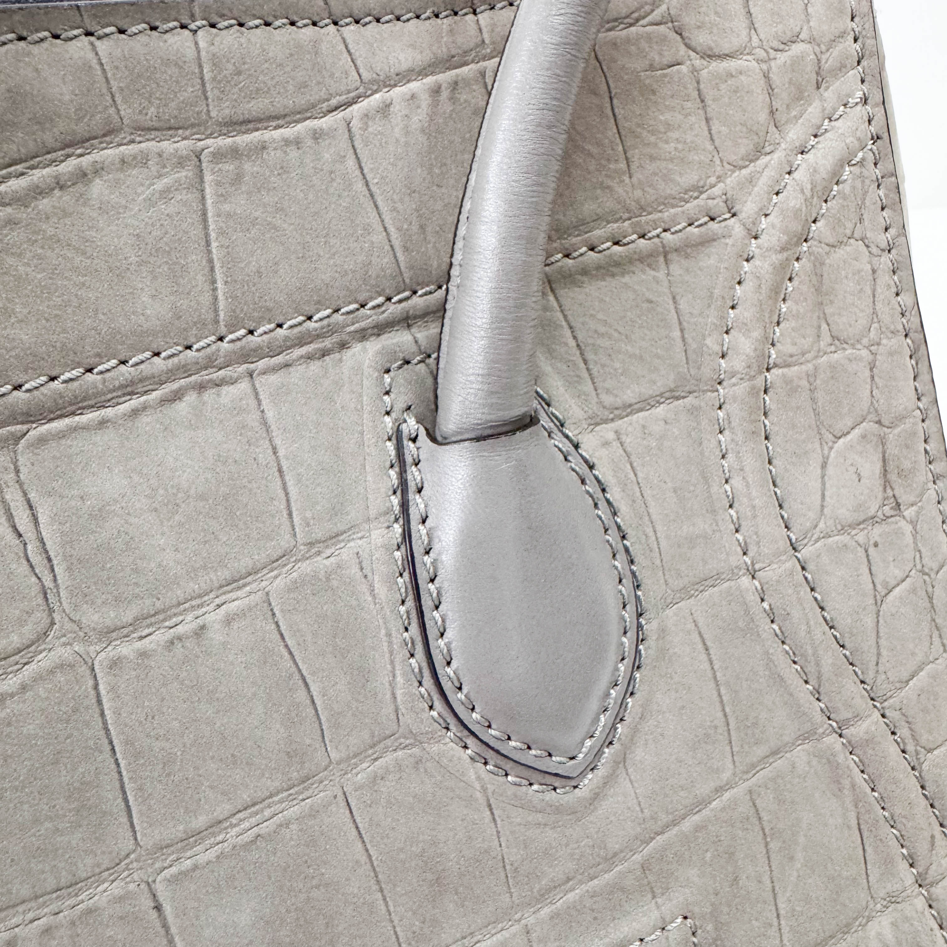 Luggage Grey Embossed Croc Leather Tote Bag