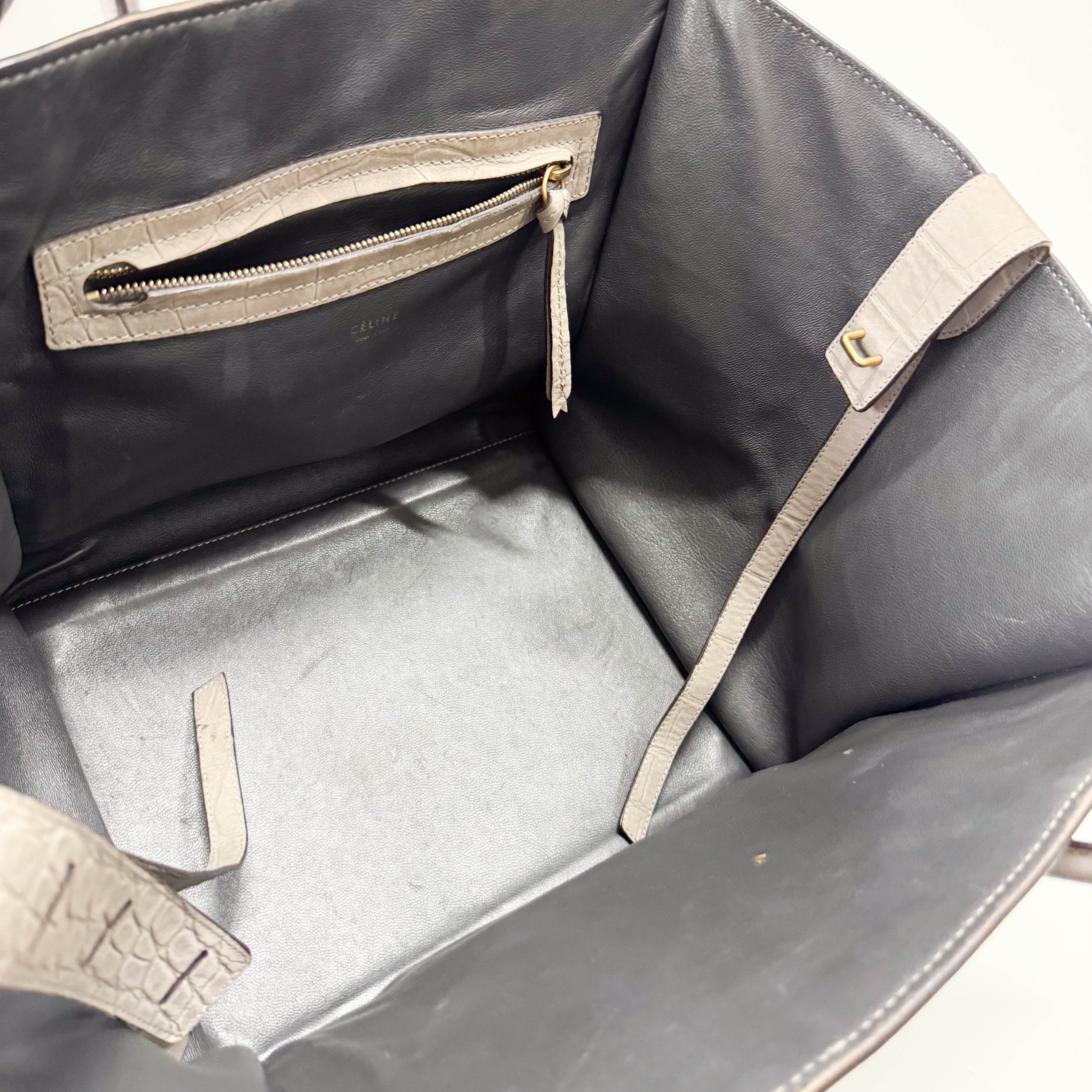 Luggage Grey Embossed Croc Leather Tote Bag