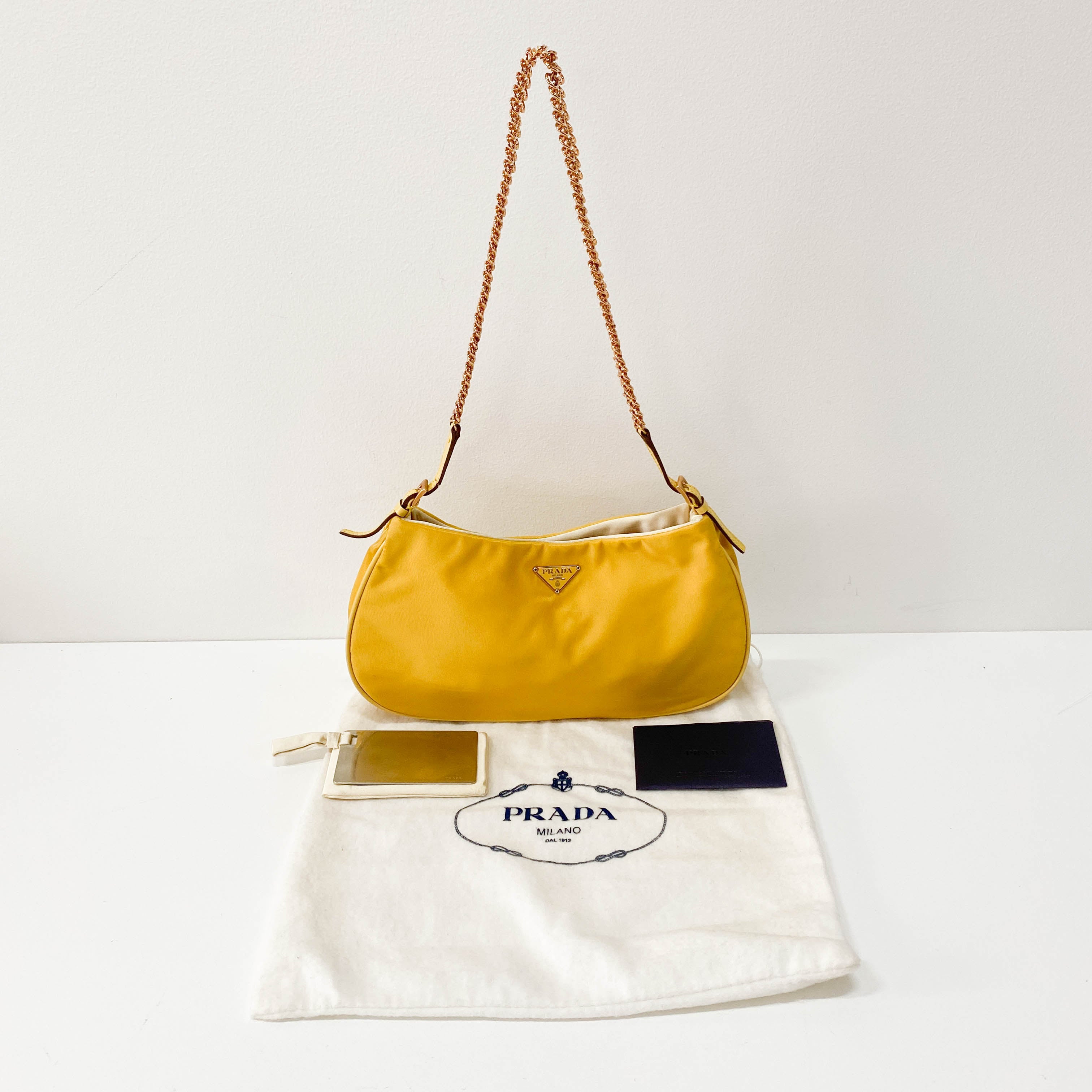 Yellow Nylon Chain Strap Shoulder Bag