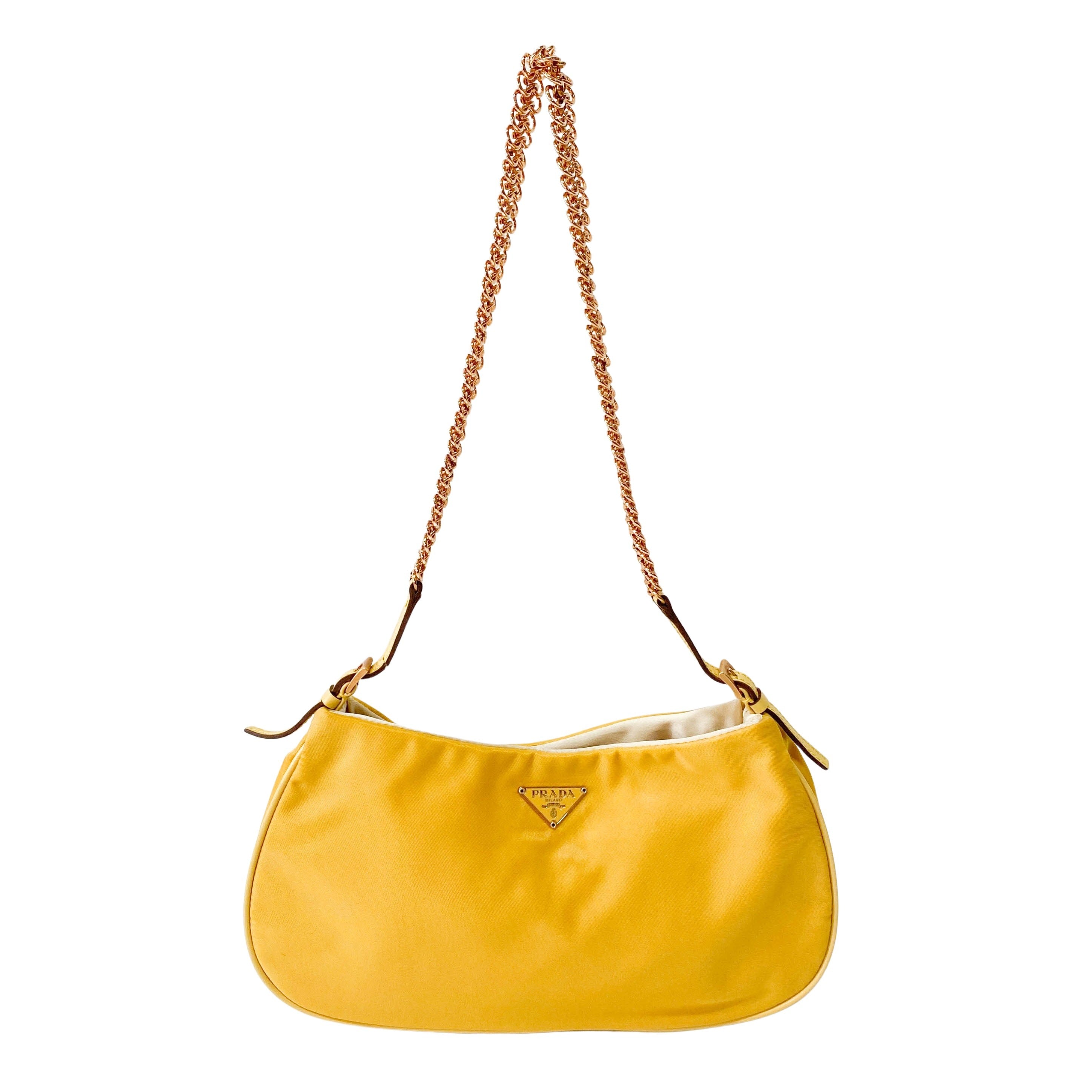 Yellow Nylon Chain Strap Shoulder Bag