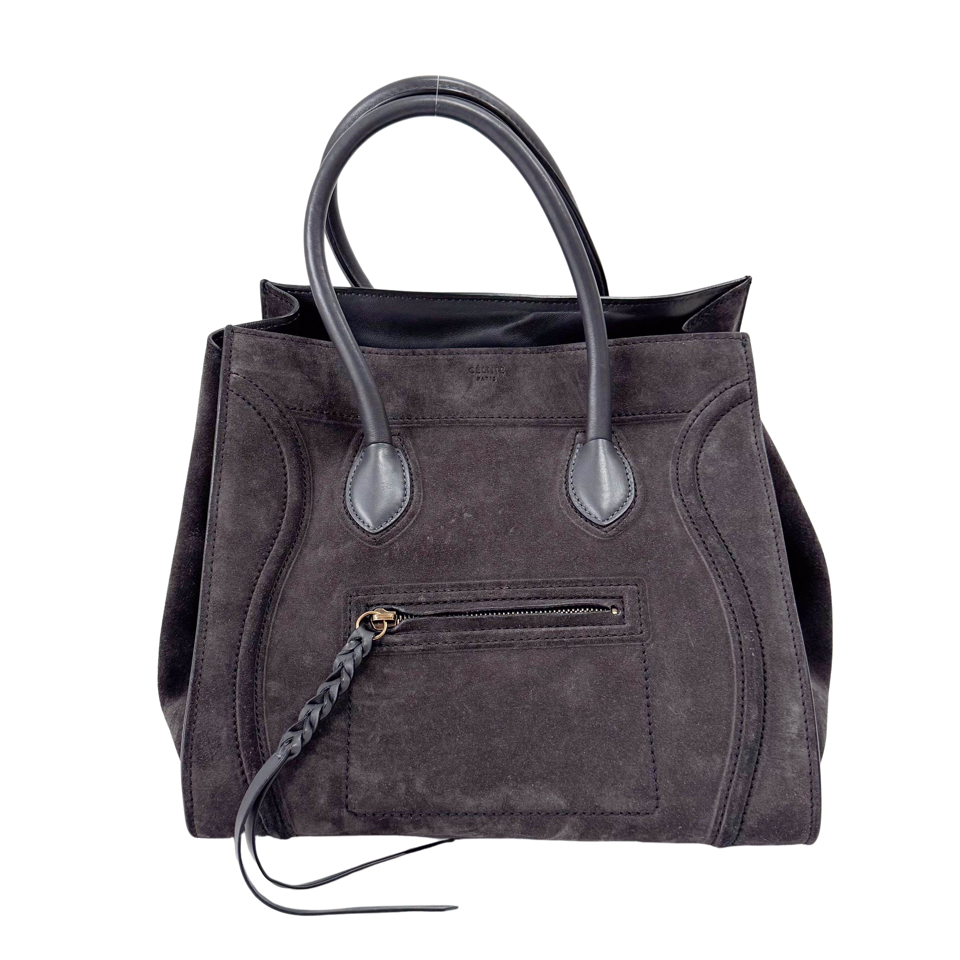 Luggage Black Suede Tote Bag