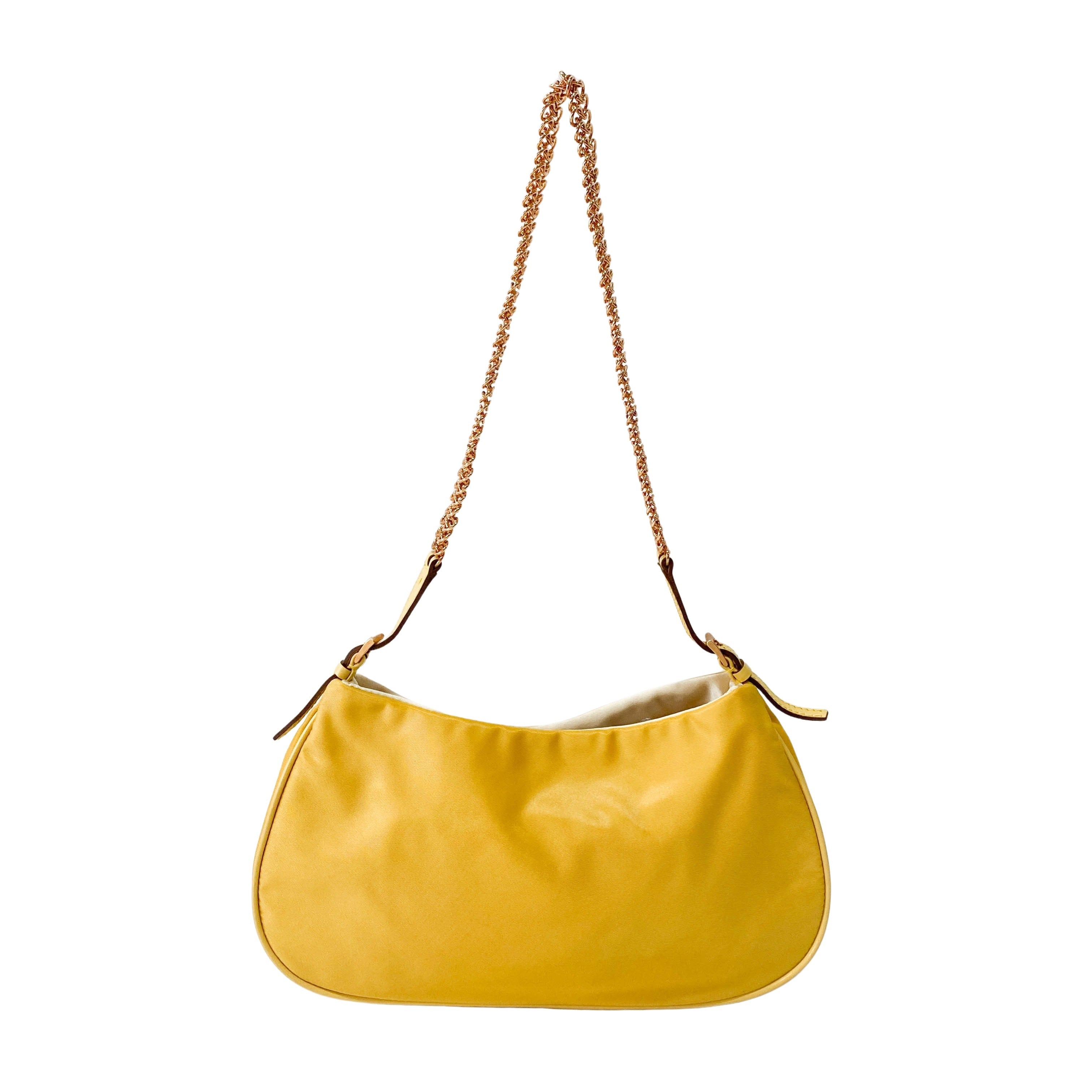Yellow Nylon Chain Strap Shoulder Bag