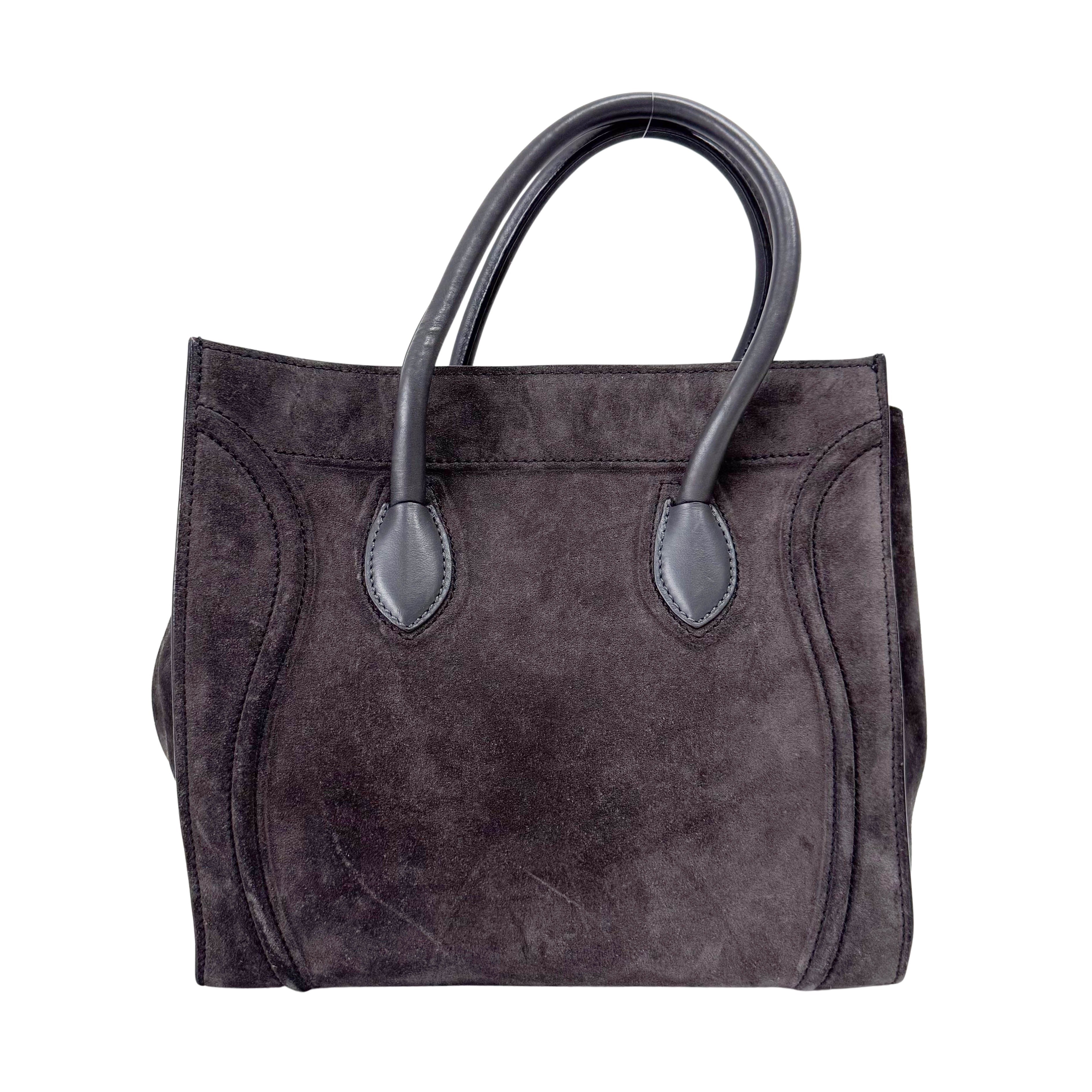 Luggage Black Suede Tote Bag