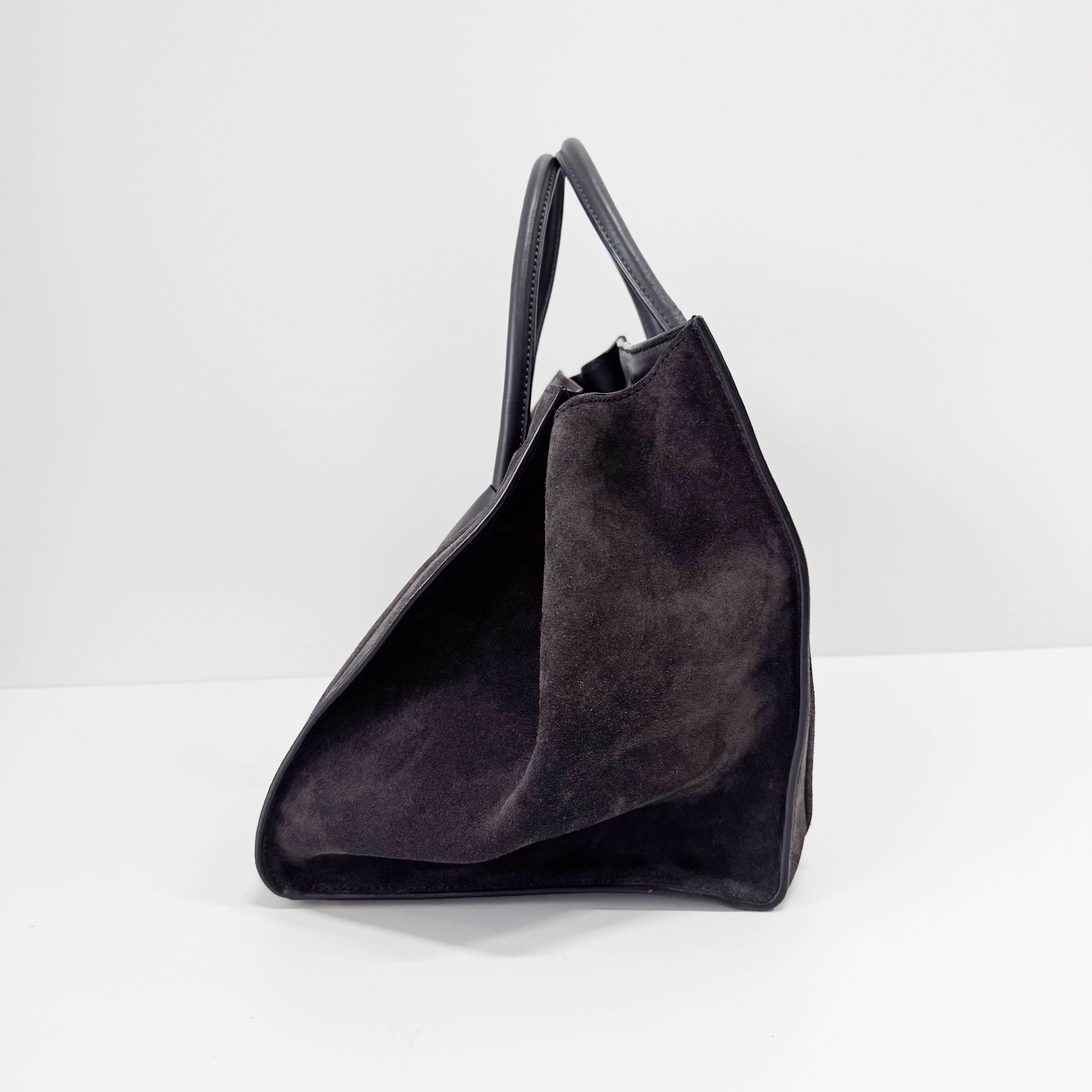 Luggage Black Suede Tote Bag