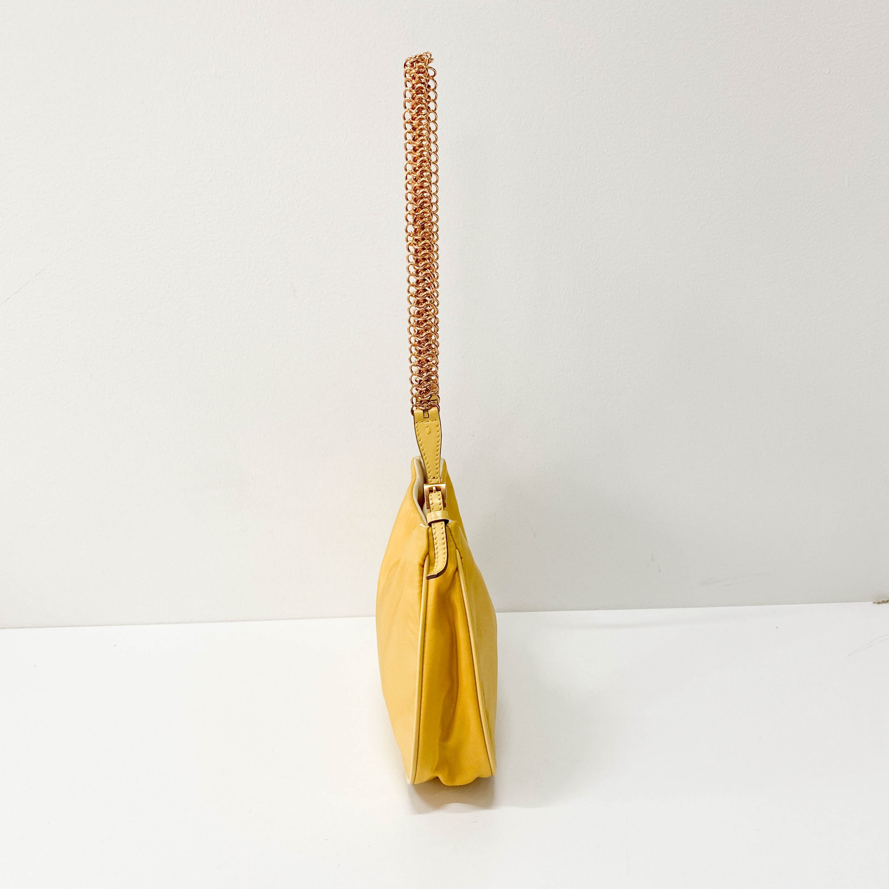 Yellow Nylon Chain Strap Shoulder Bag