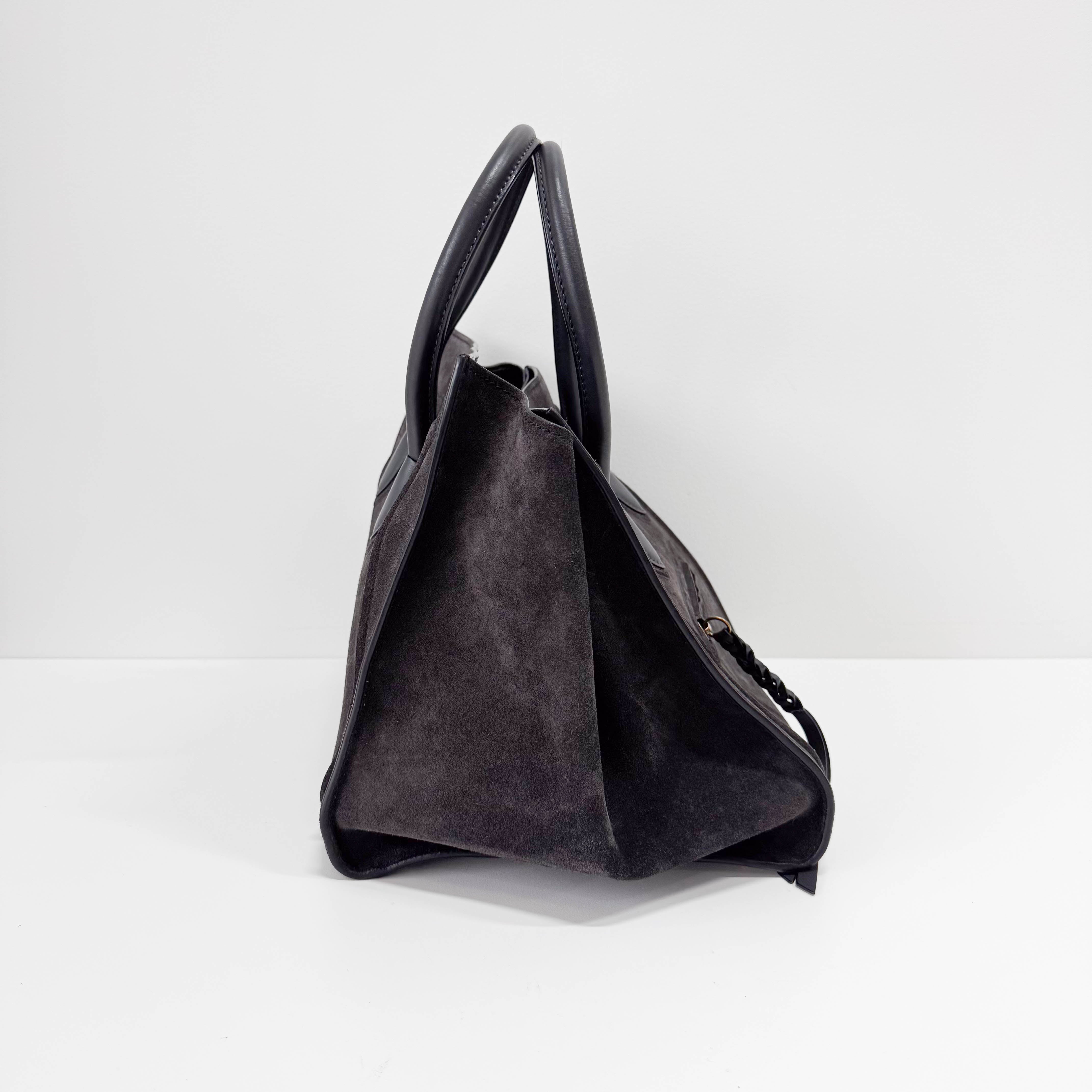 Luggage Black Suede Tote Bag