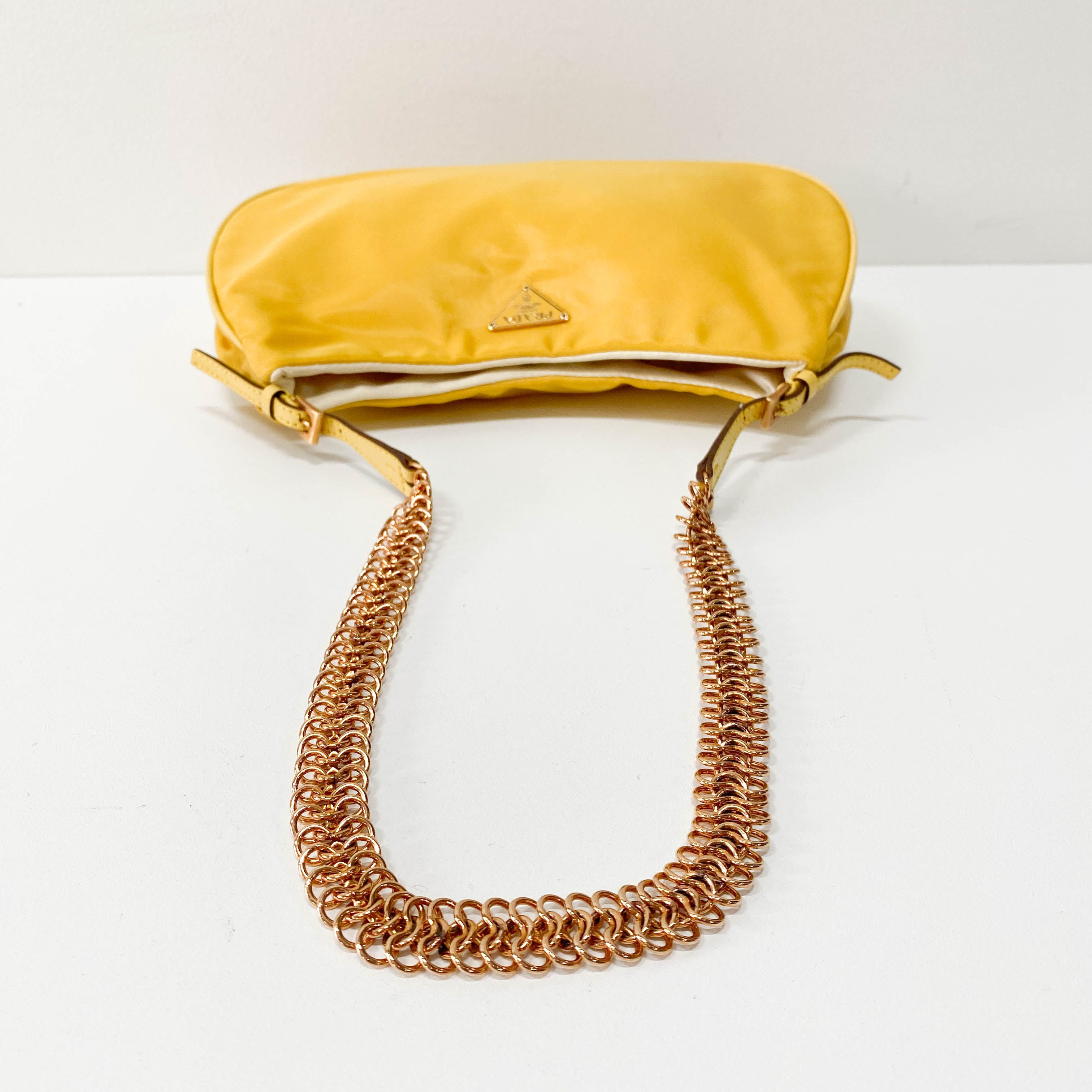 Yellow Nylon Chain Strap Shoulder Bag