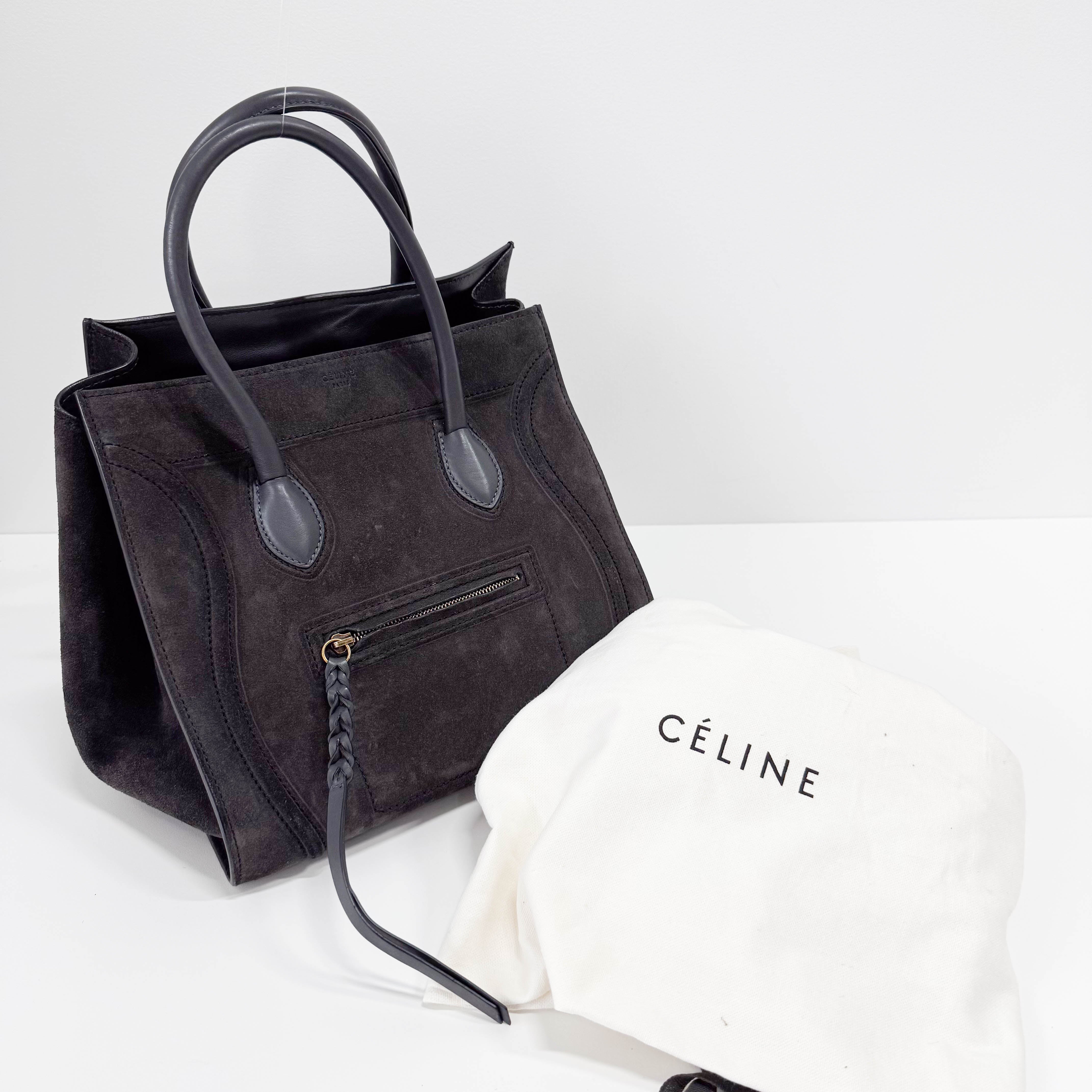 Luggage Black Suede Tote Bag