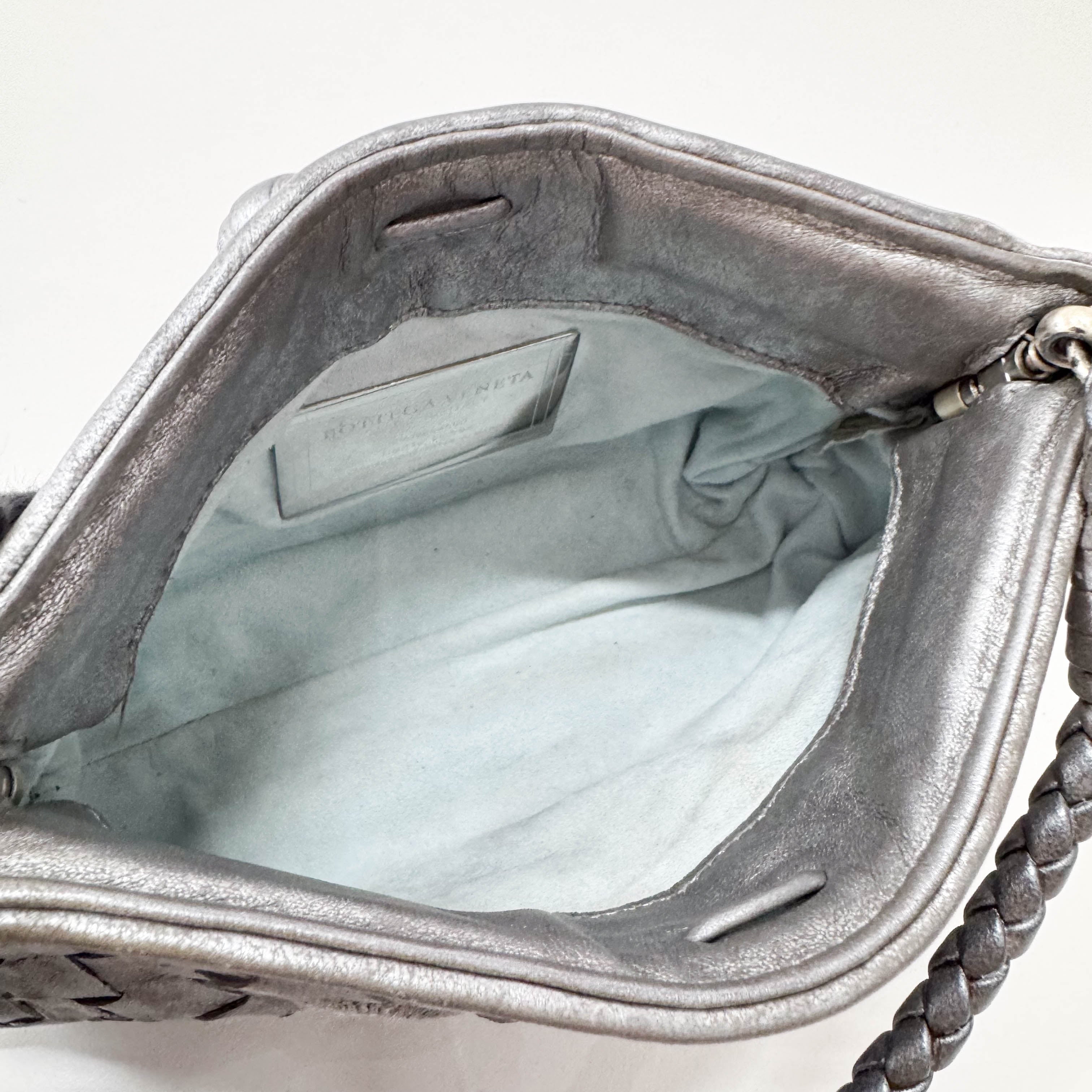 Intrecciato Silver Leather Embroidered Shoulder Bag