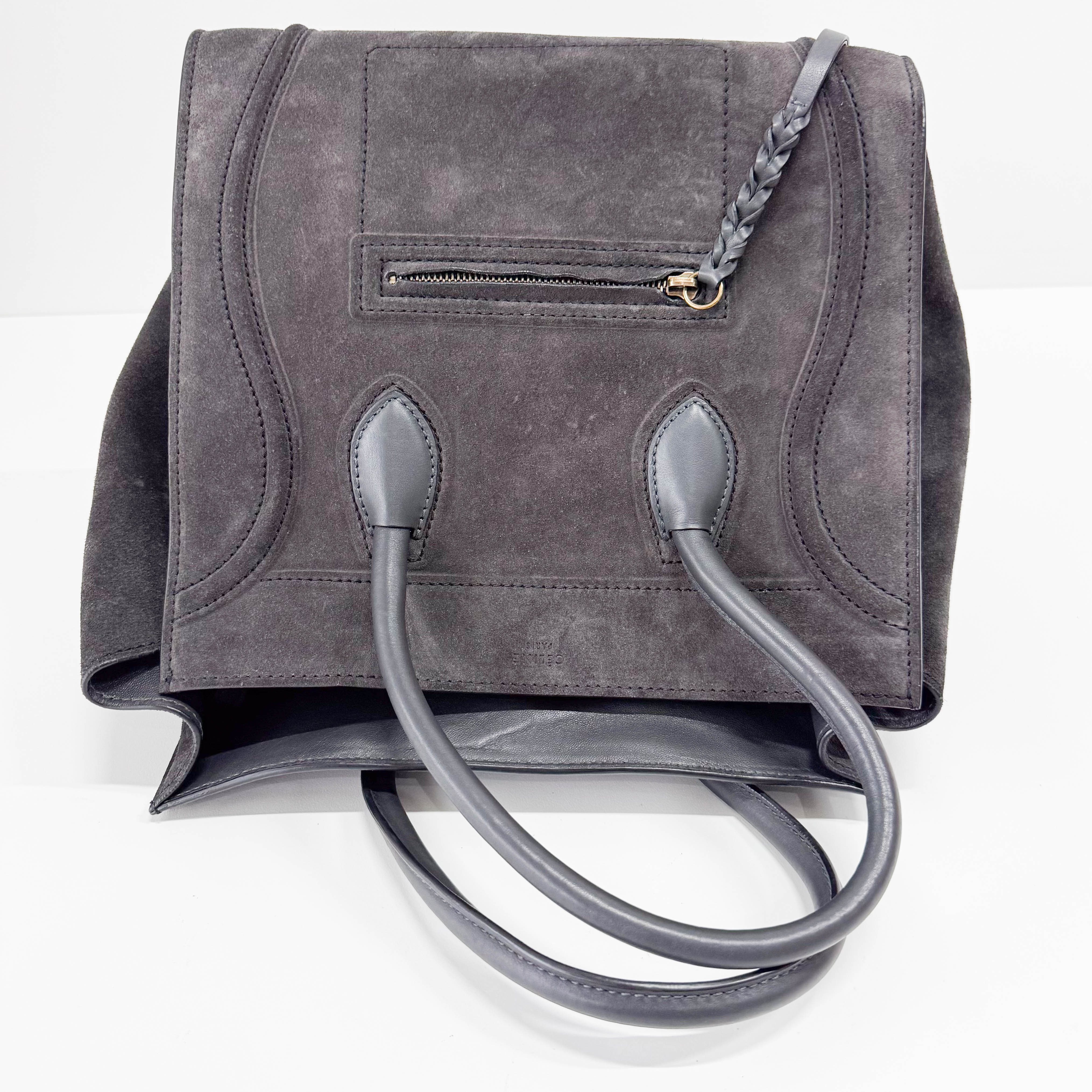 Luggage Black Suede Tote Bag