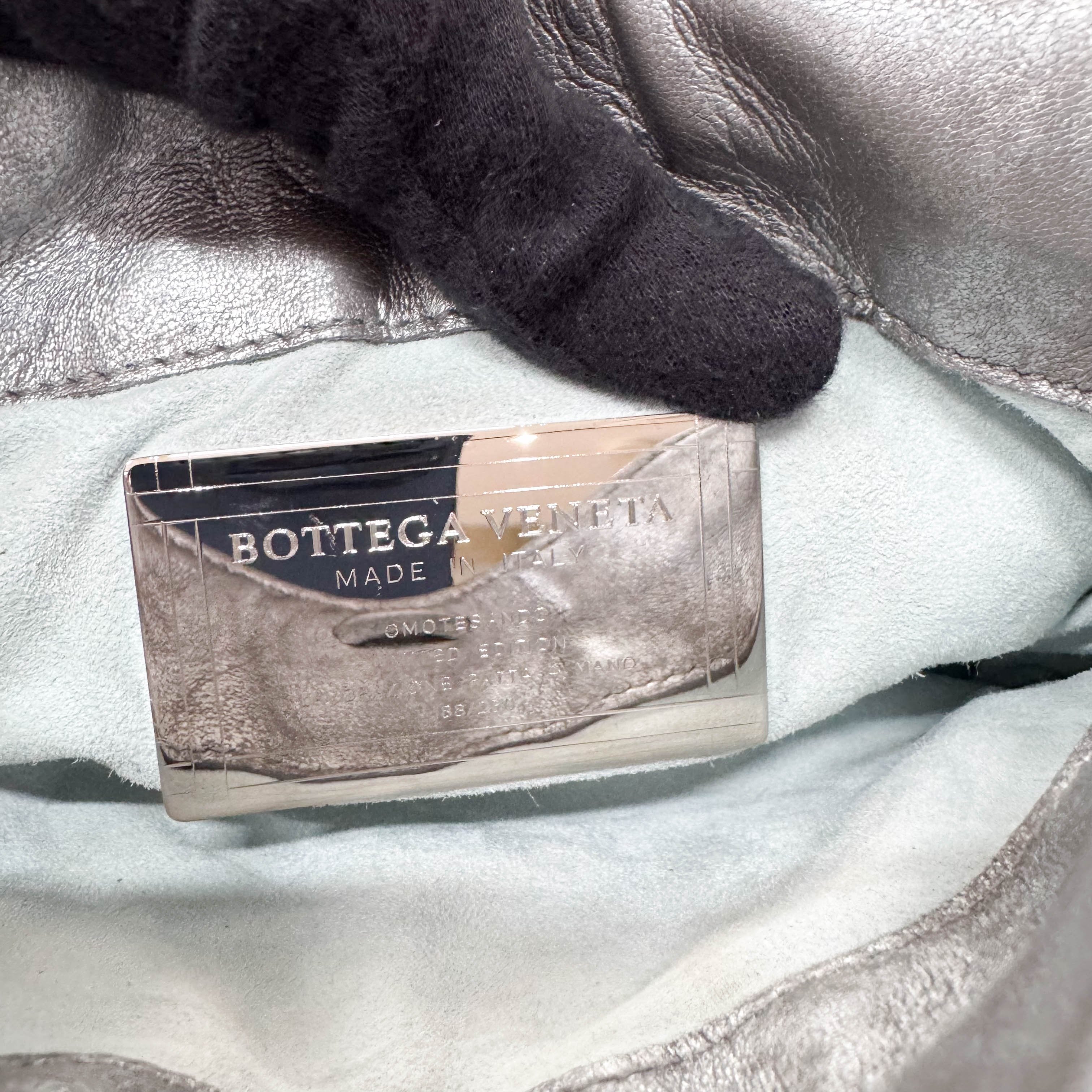 Intrecciato Silver Leather Embroidered Shoulder Bag