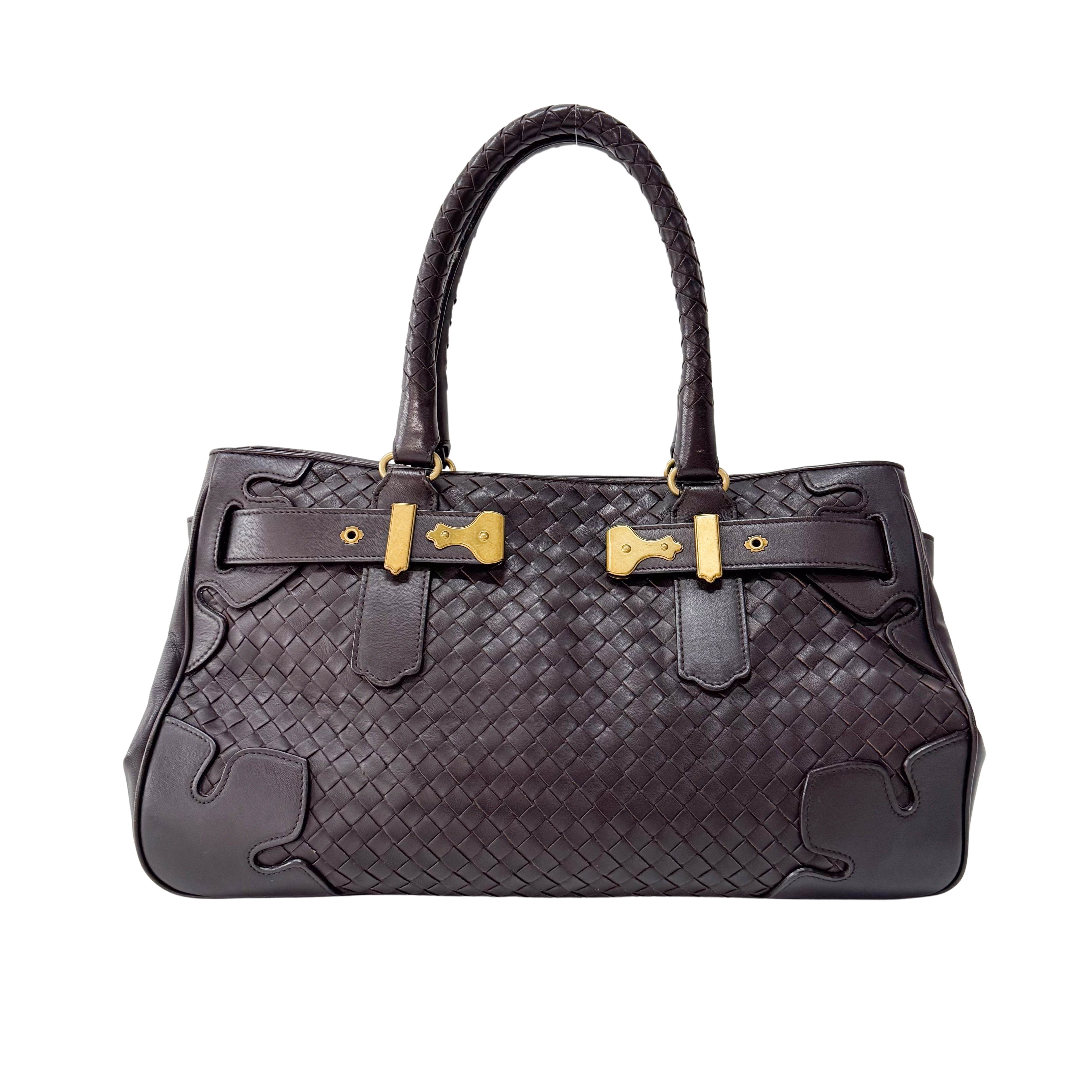 Intrecciato Brown Leather Shoulder Bag