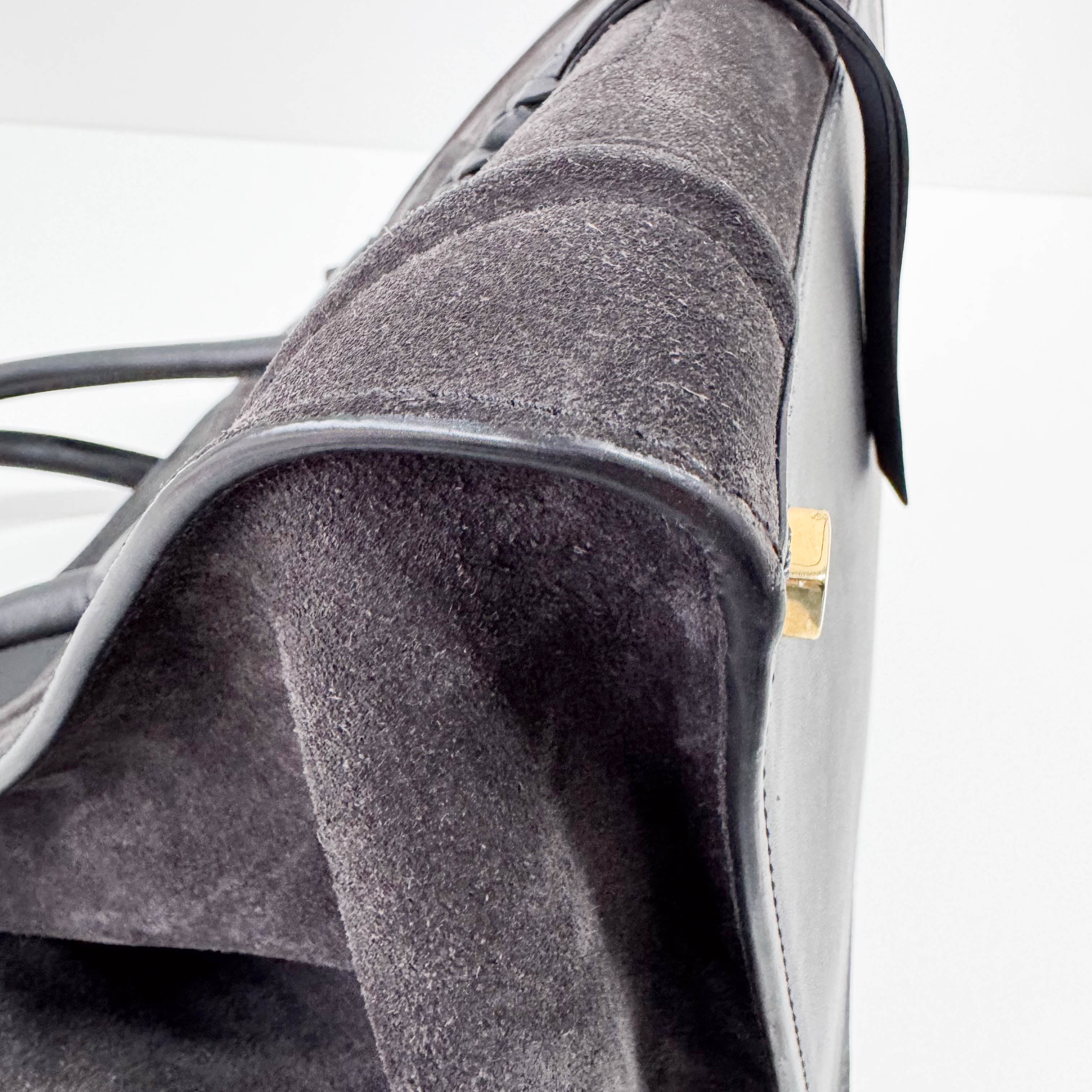 Luggage Black Suede Tote Bag