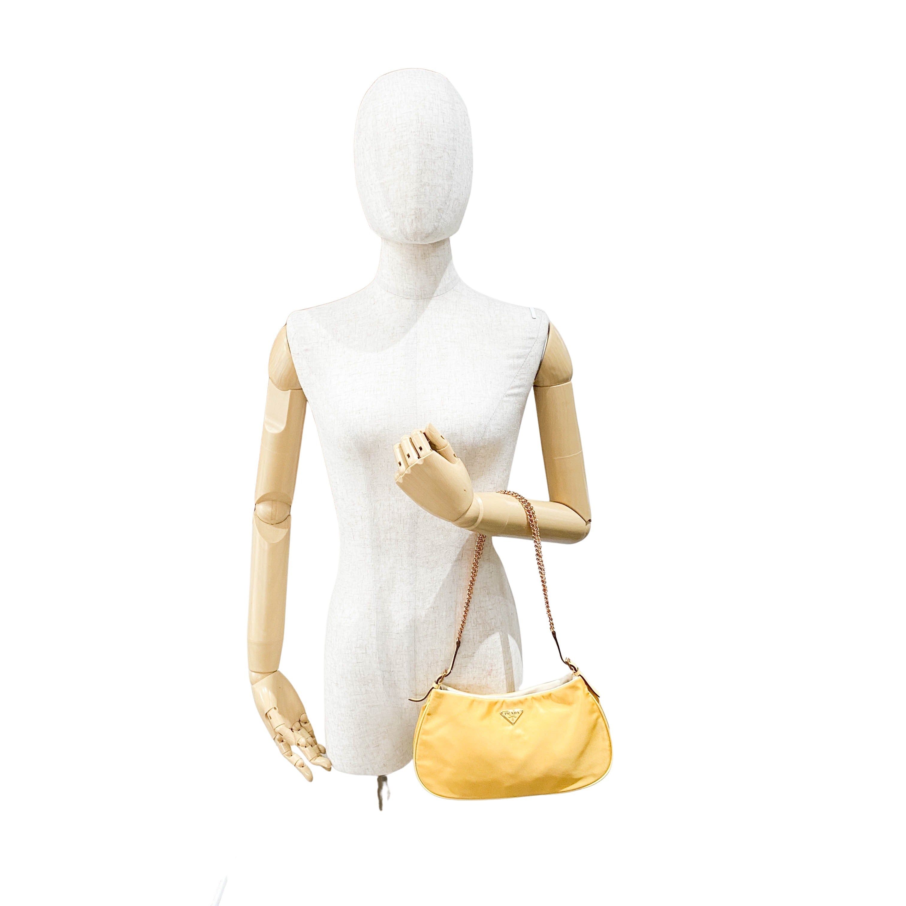 Yellow Nylon Chain Strap Shoulder Bag