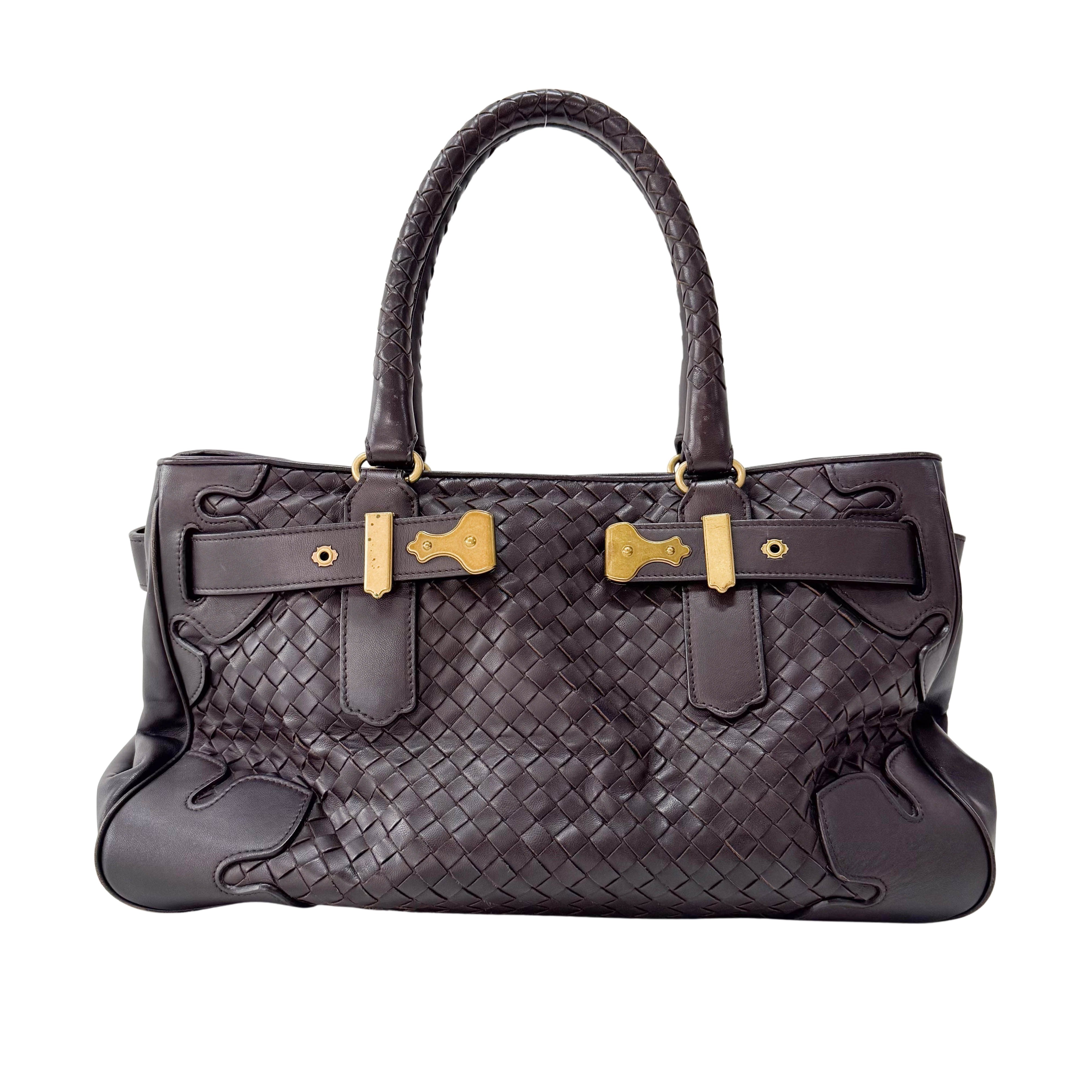 Intrecciato Brown Leather Shoulder Bag