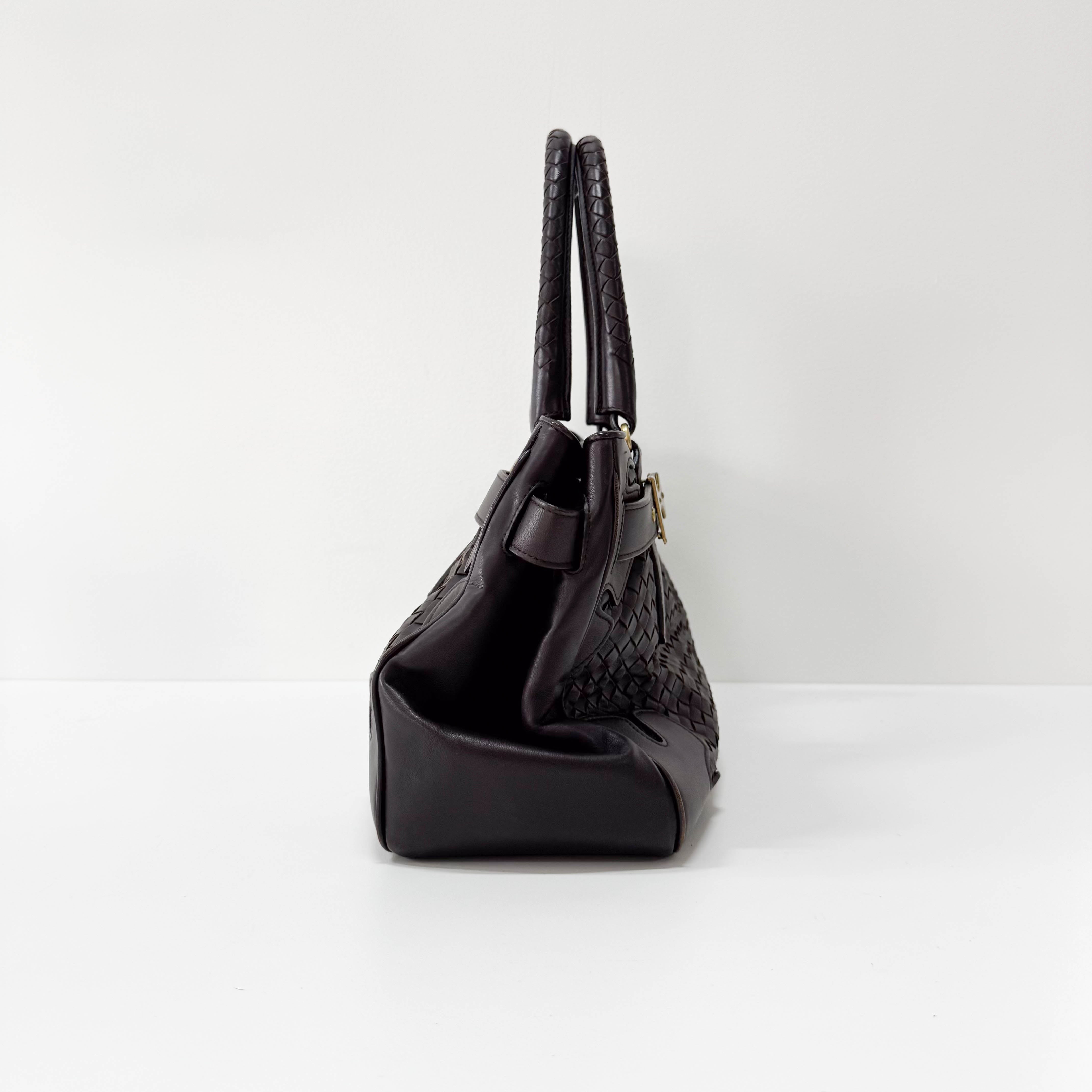 Intrecciato Brown Leather Shoulder Bag