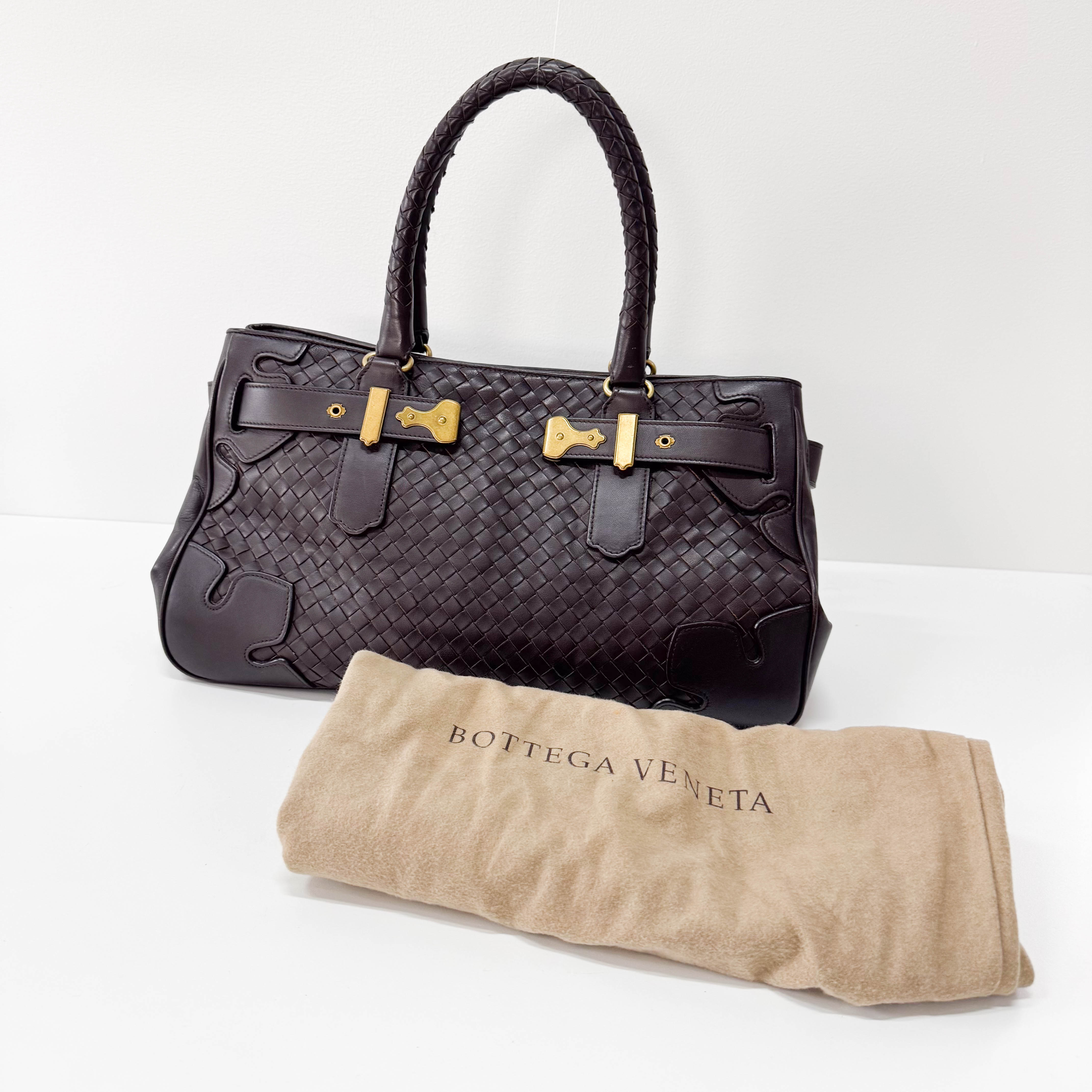 Intrecciato Brown Leather Shoulder Bag