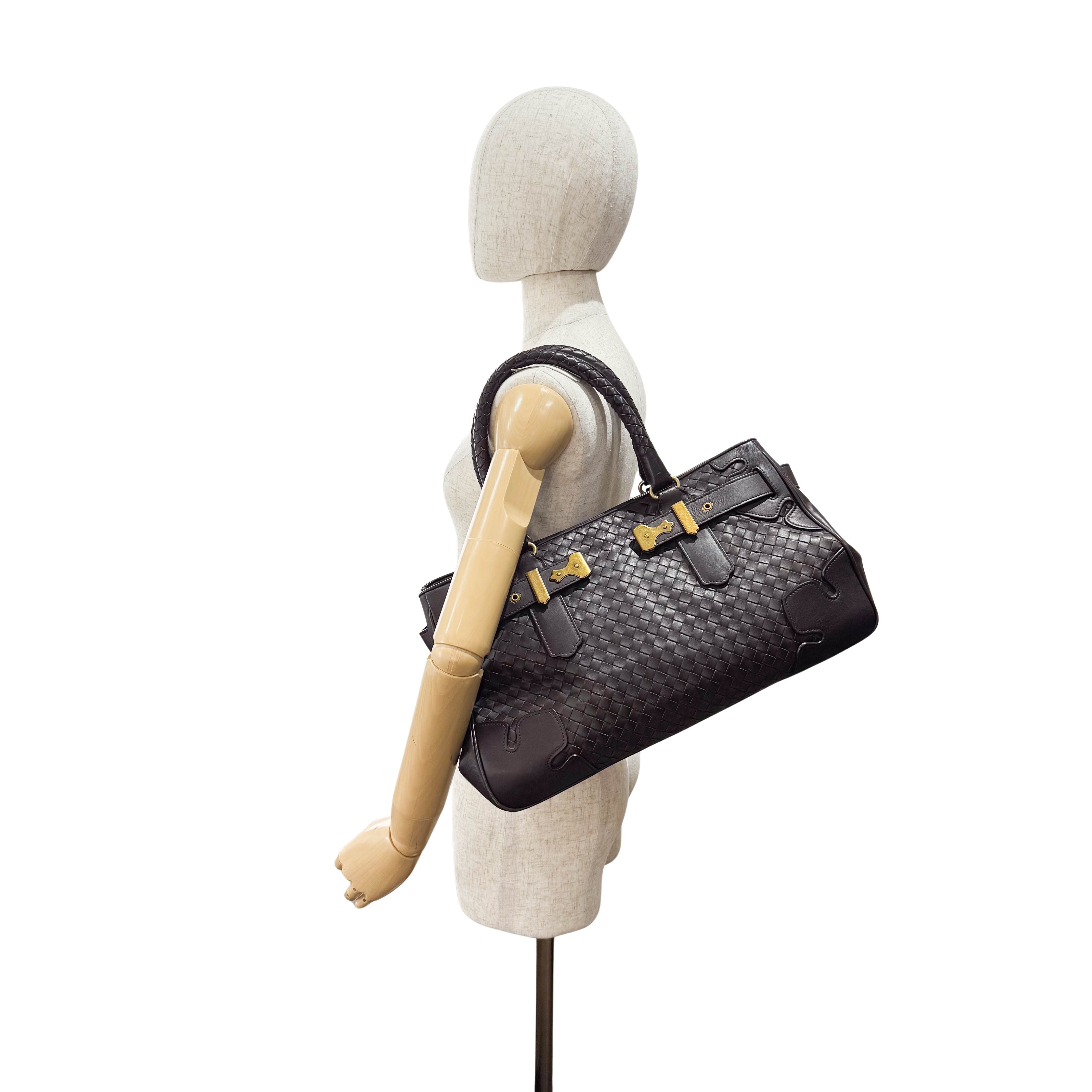 Intrecciato Brown Leather Shoulder Bag