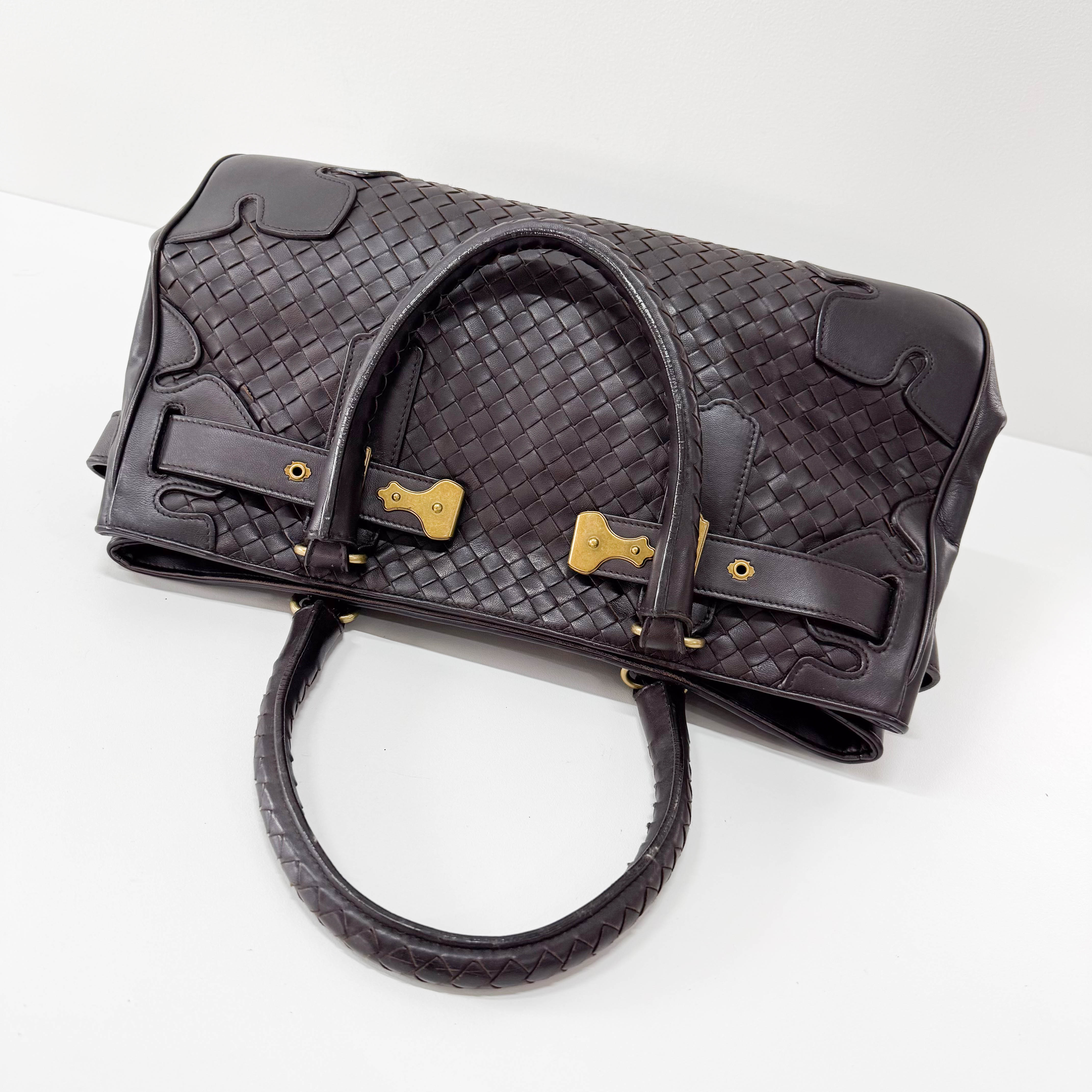 Intrecciato Brown Leather Shoulder Bag