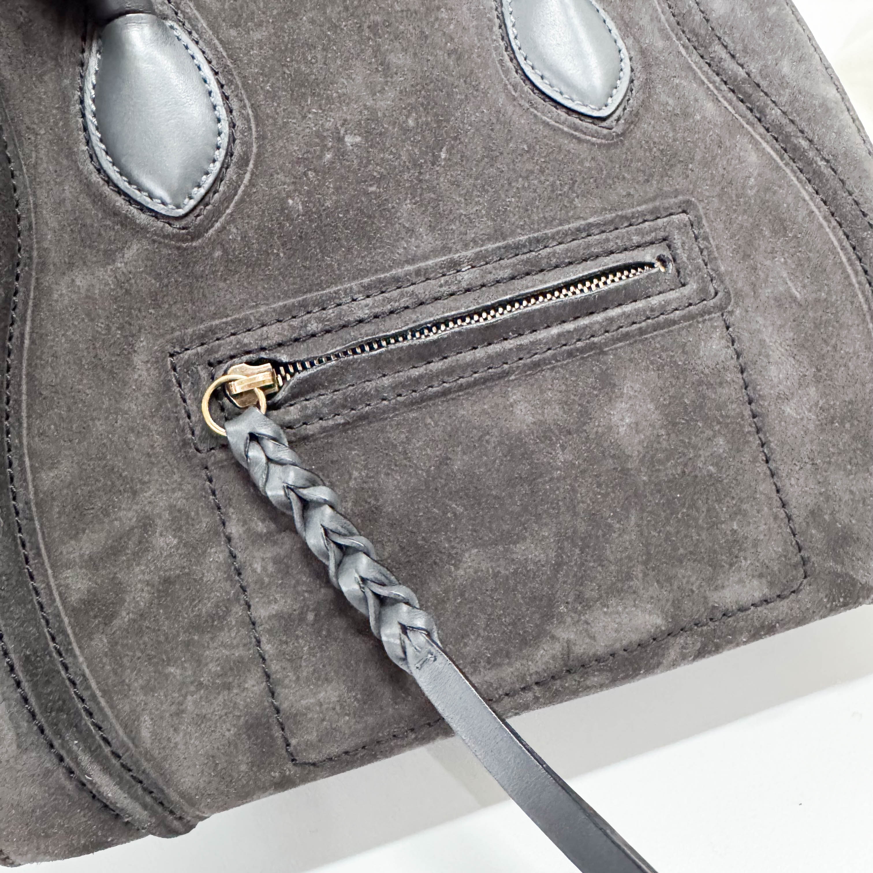 Luggage Black Suede Tote Bag