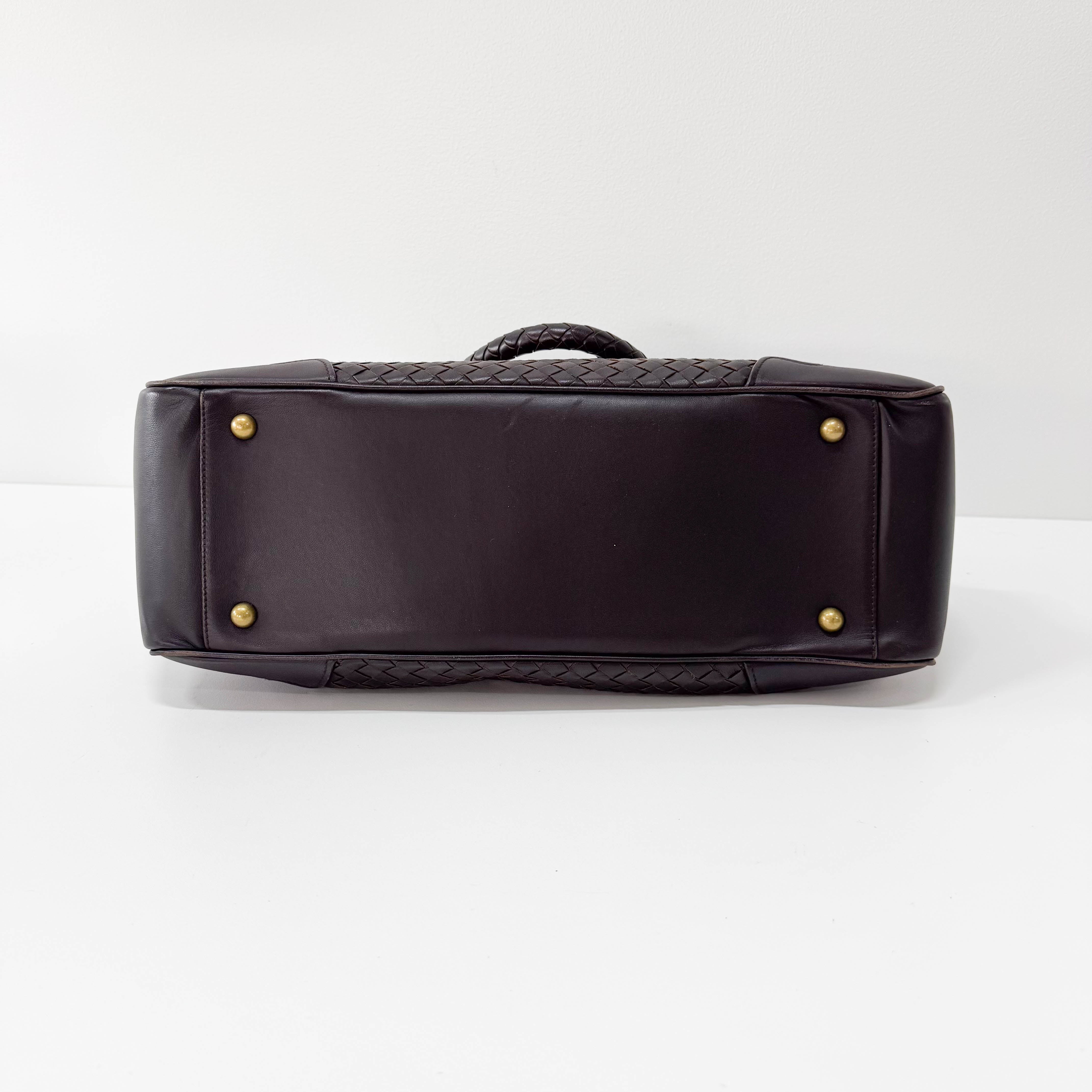 Intrecciato Brown Leather Shoulder Bag