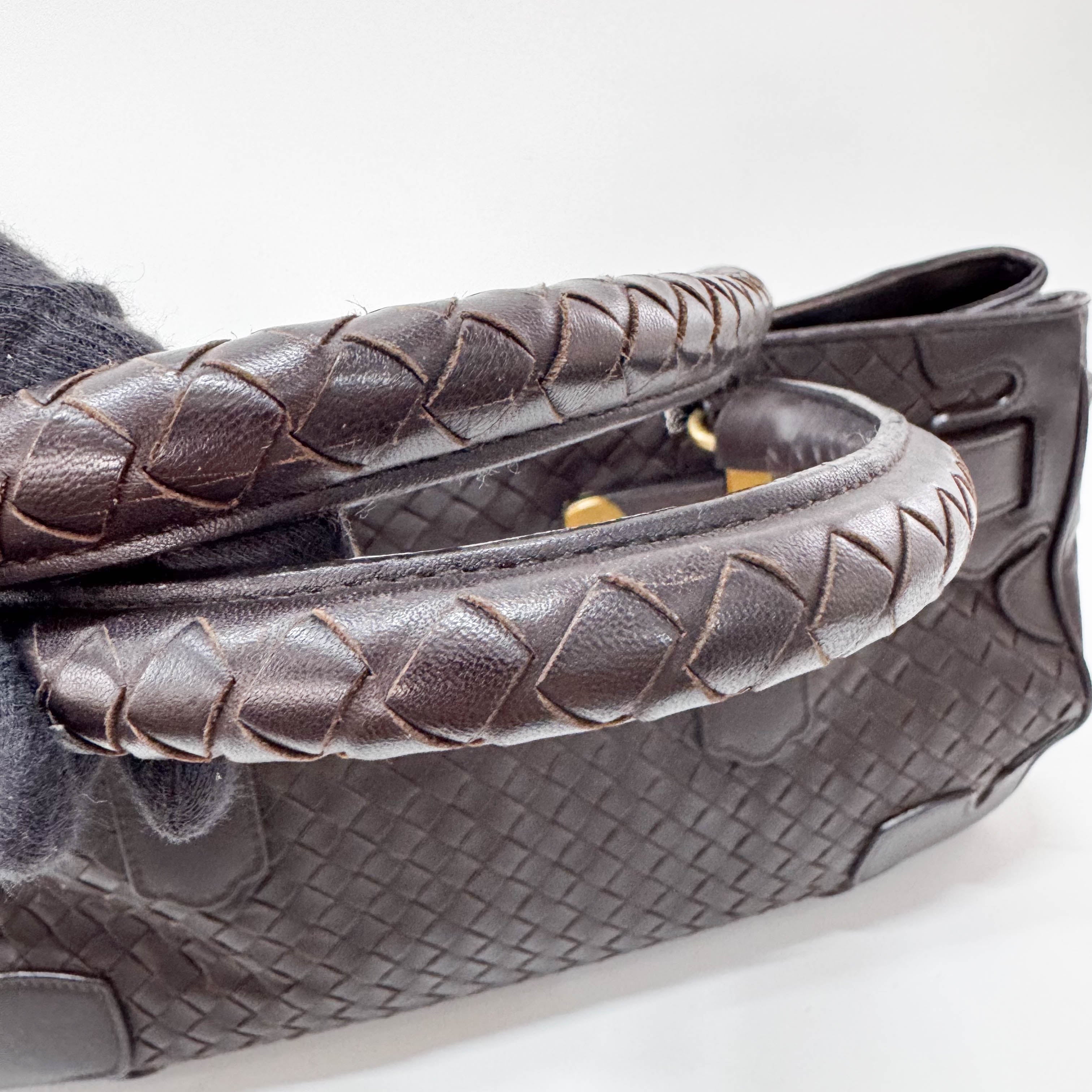 Intrecciato Brown Leather Shoulder Bag