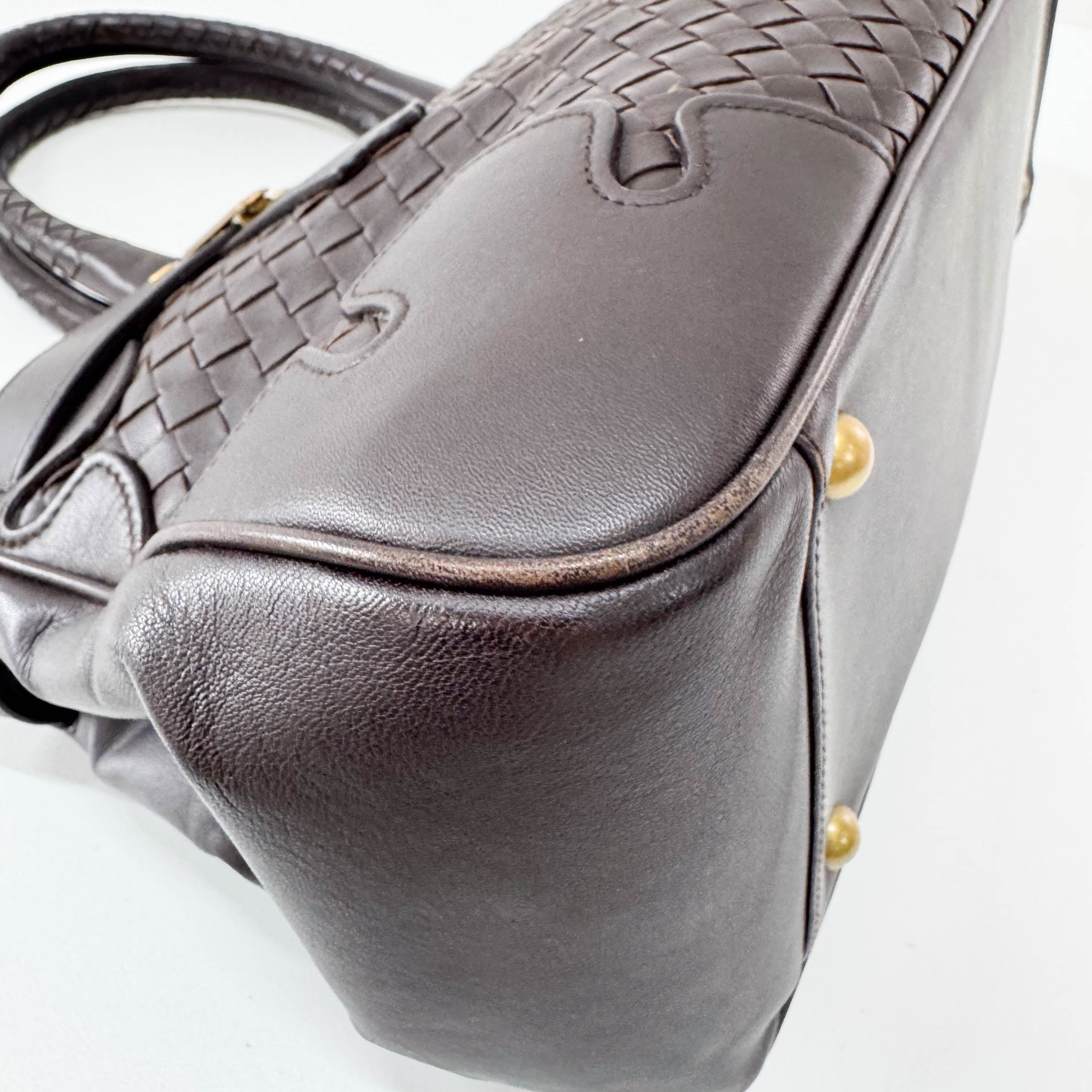Intrecciato Brown Leather Shoulder Bag