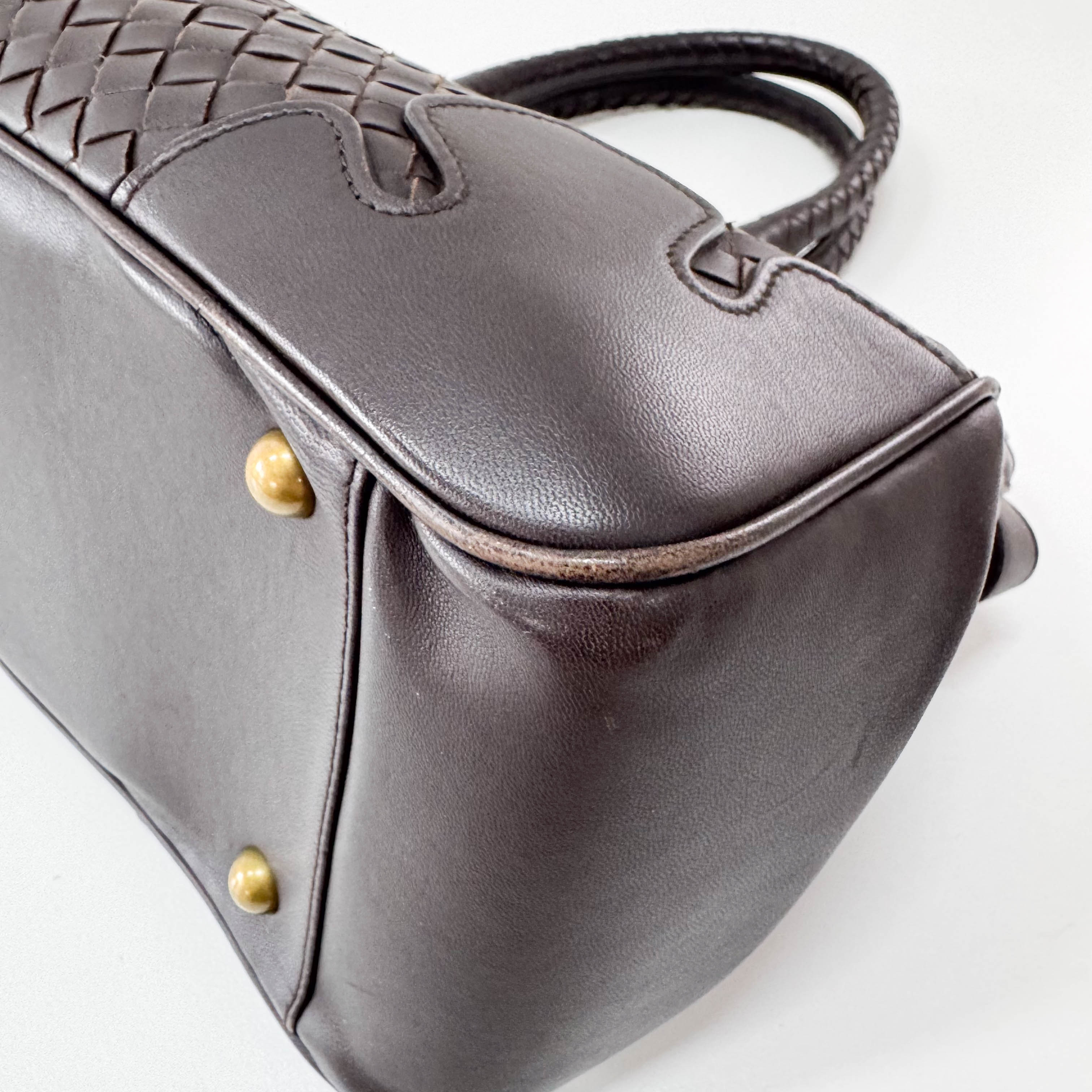 Intrecciato Brown Leather Shoulder Bag