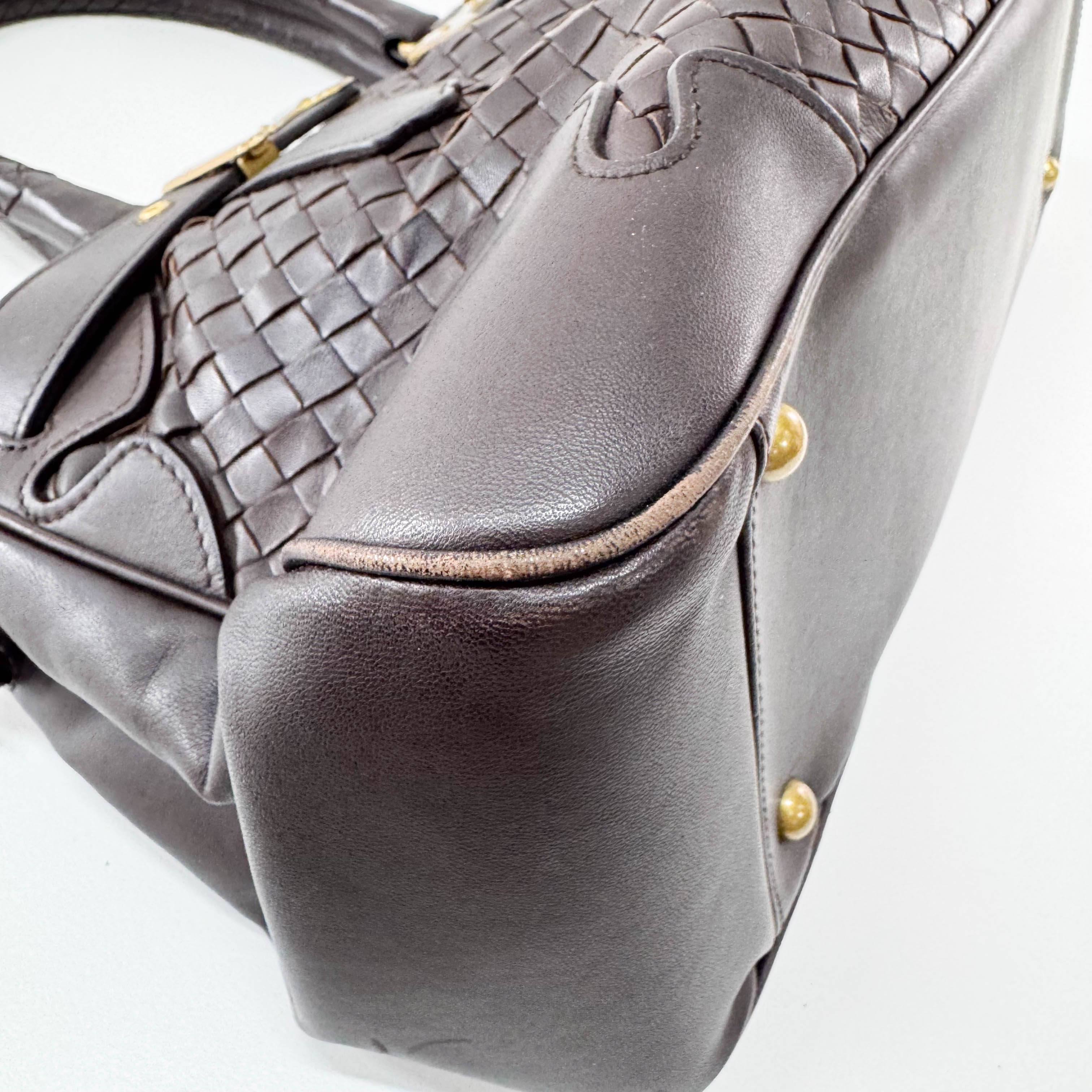 Intrecciato Brown Leather Shoulder Bag