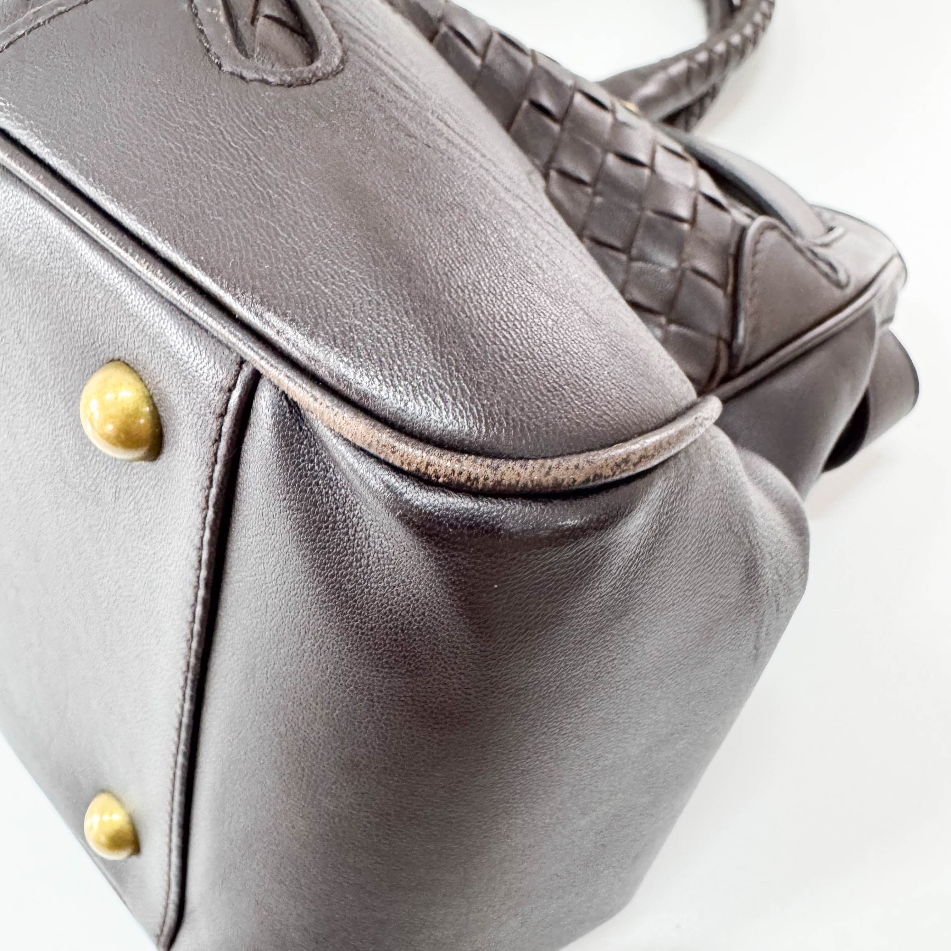 Intrecciato Brown Leather Shoulder Bag