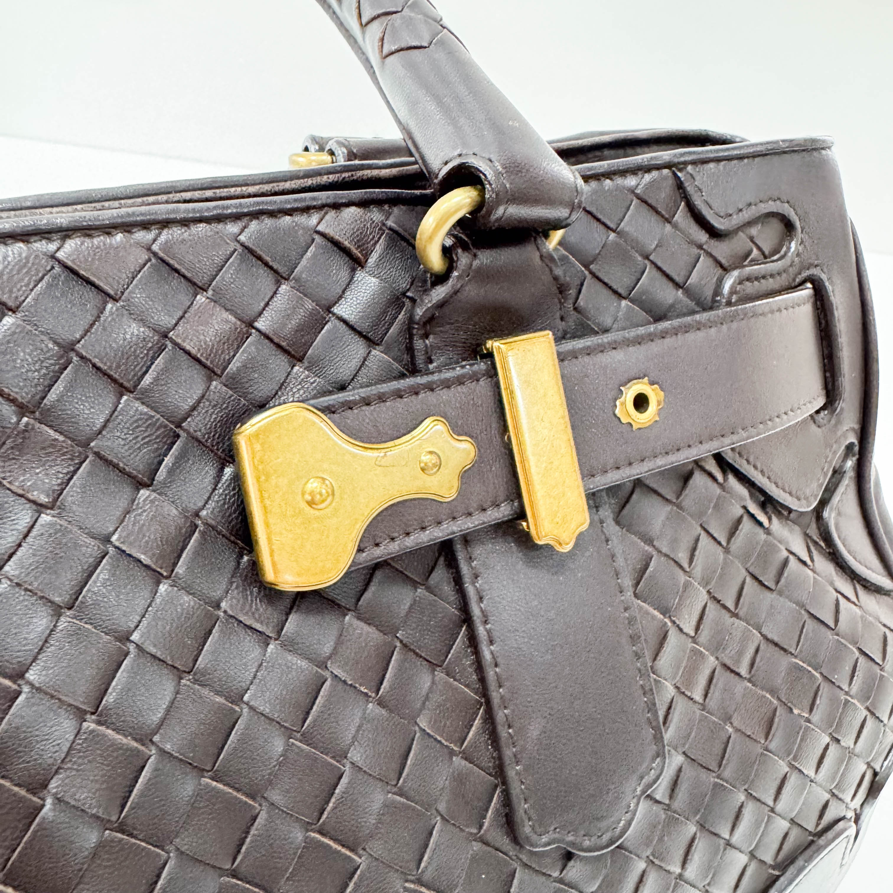 Intrecciato Brown Leather Shoulder Bag