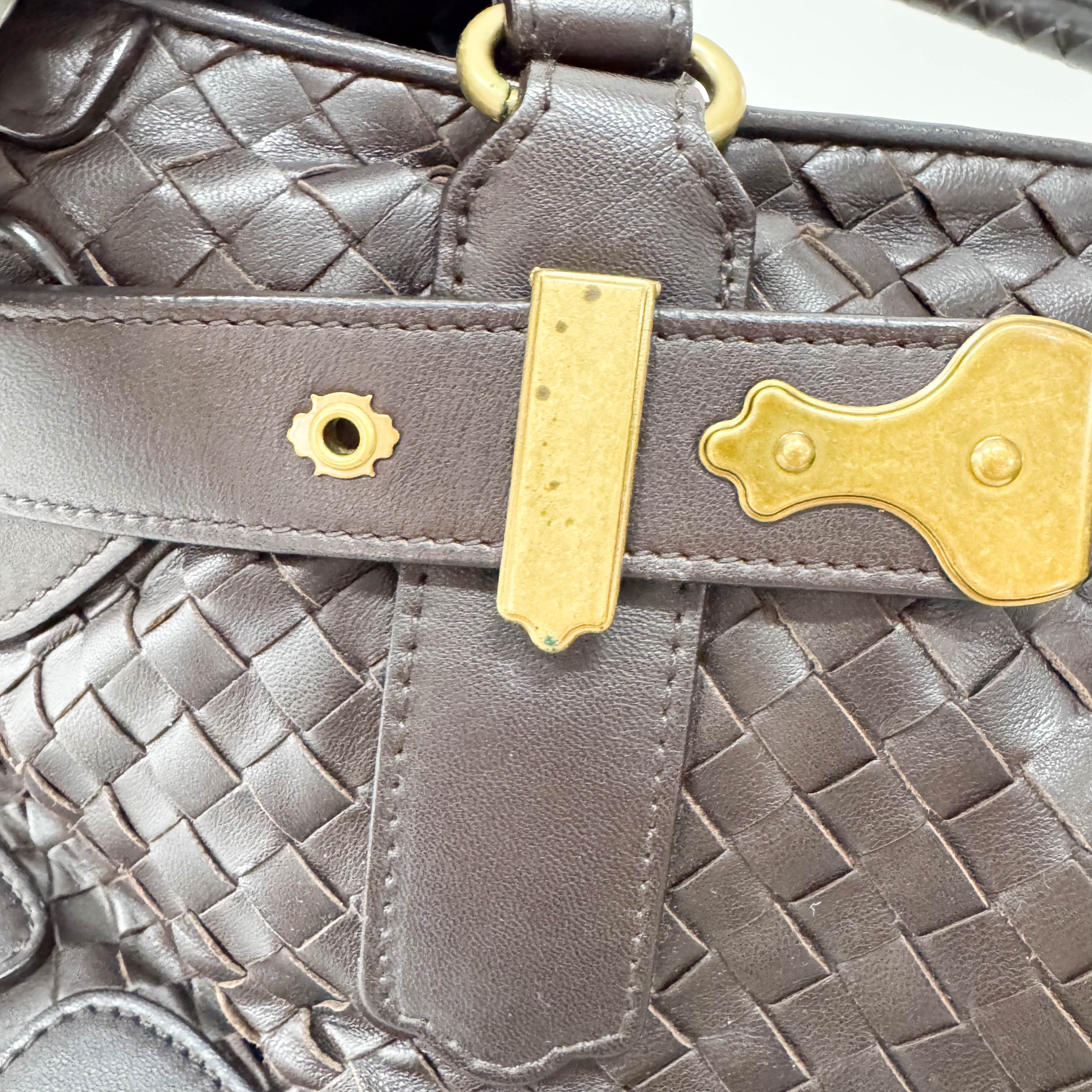 Intrecciato Brown Leather Shoulder Bag