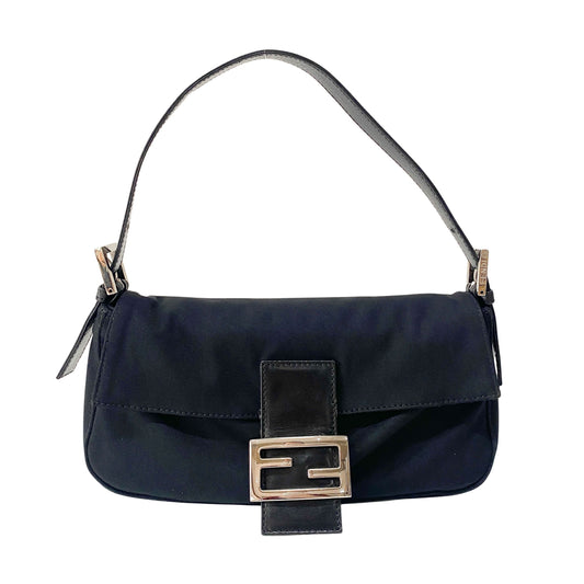Baguette Black Cotton Canvas Bag