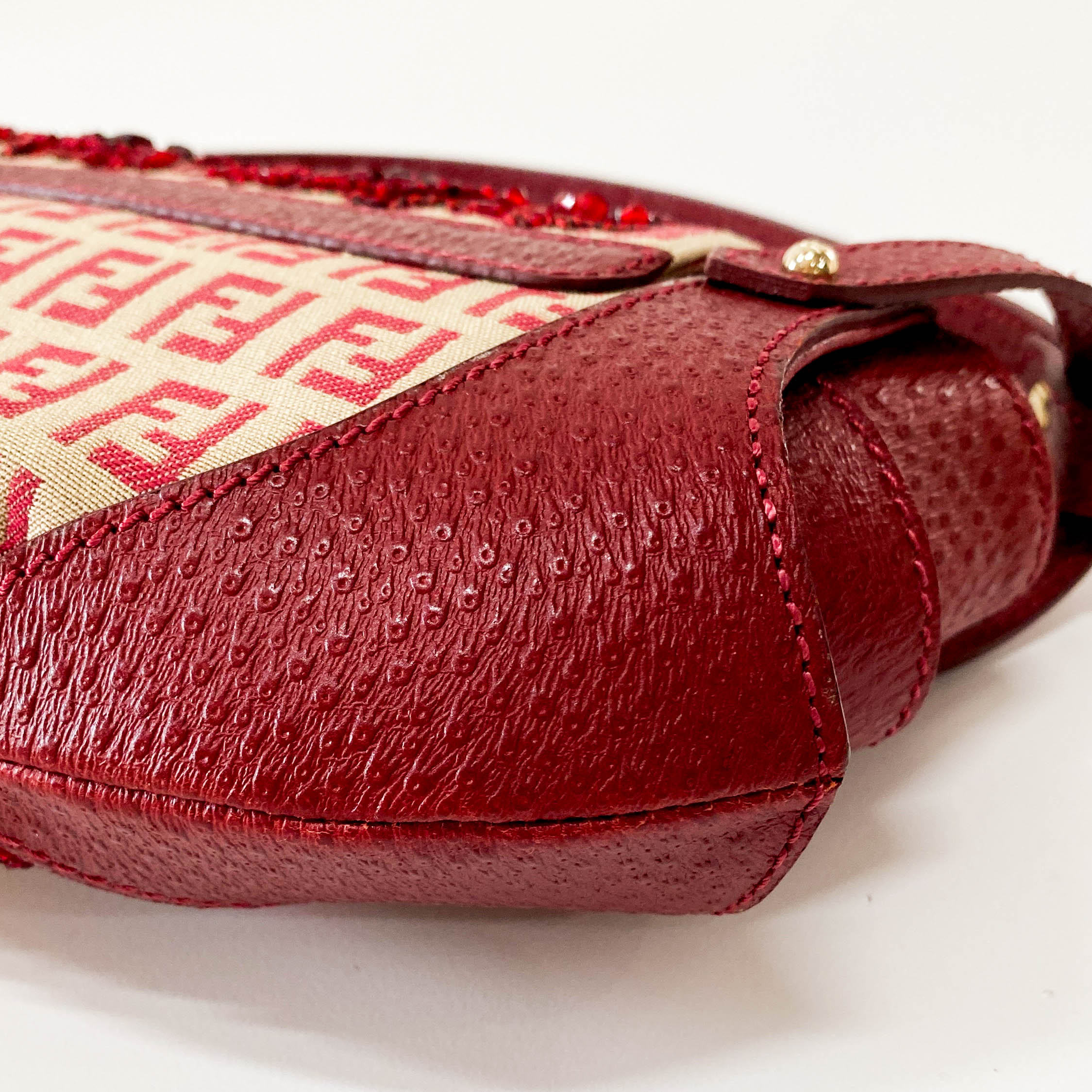 Zucca Red Leather & Canvas Embroidered Beaded Bag