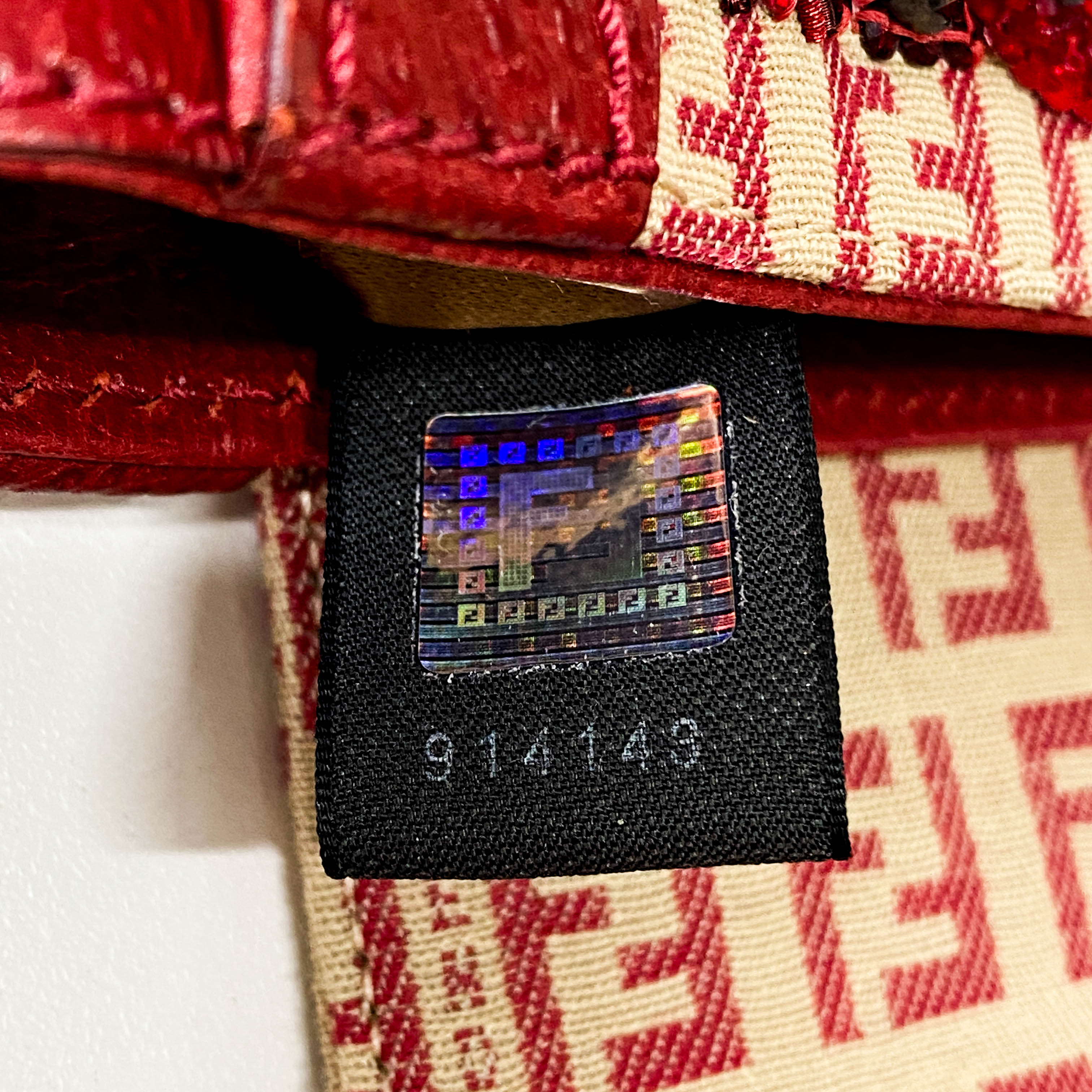 Zucca Red Leather & Canvas Embroidered Beaded Bag