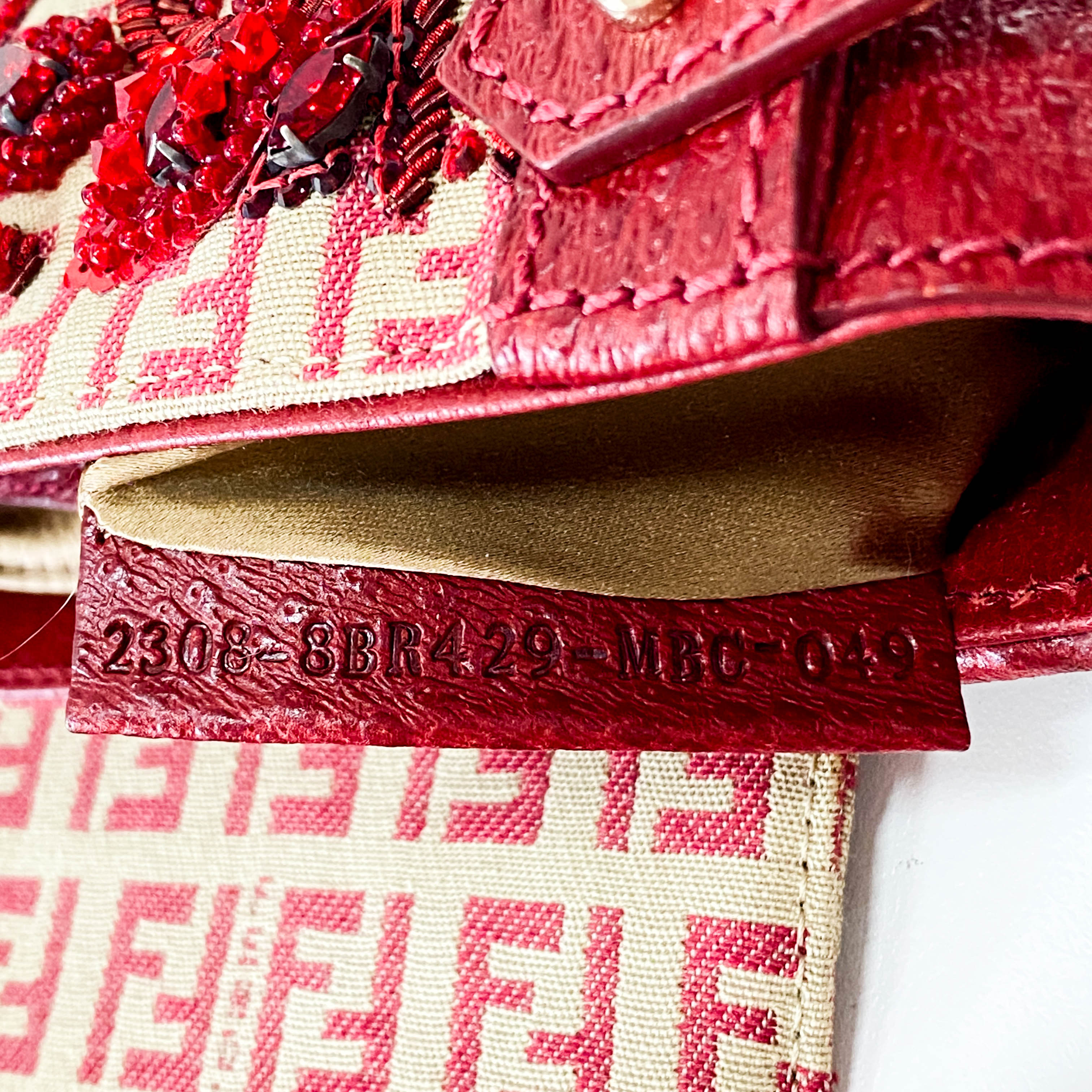 Zucca Red Leather & Canvas Embroidered Beaded Bag