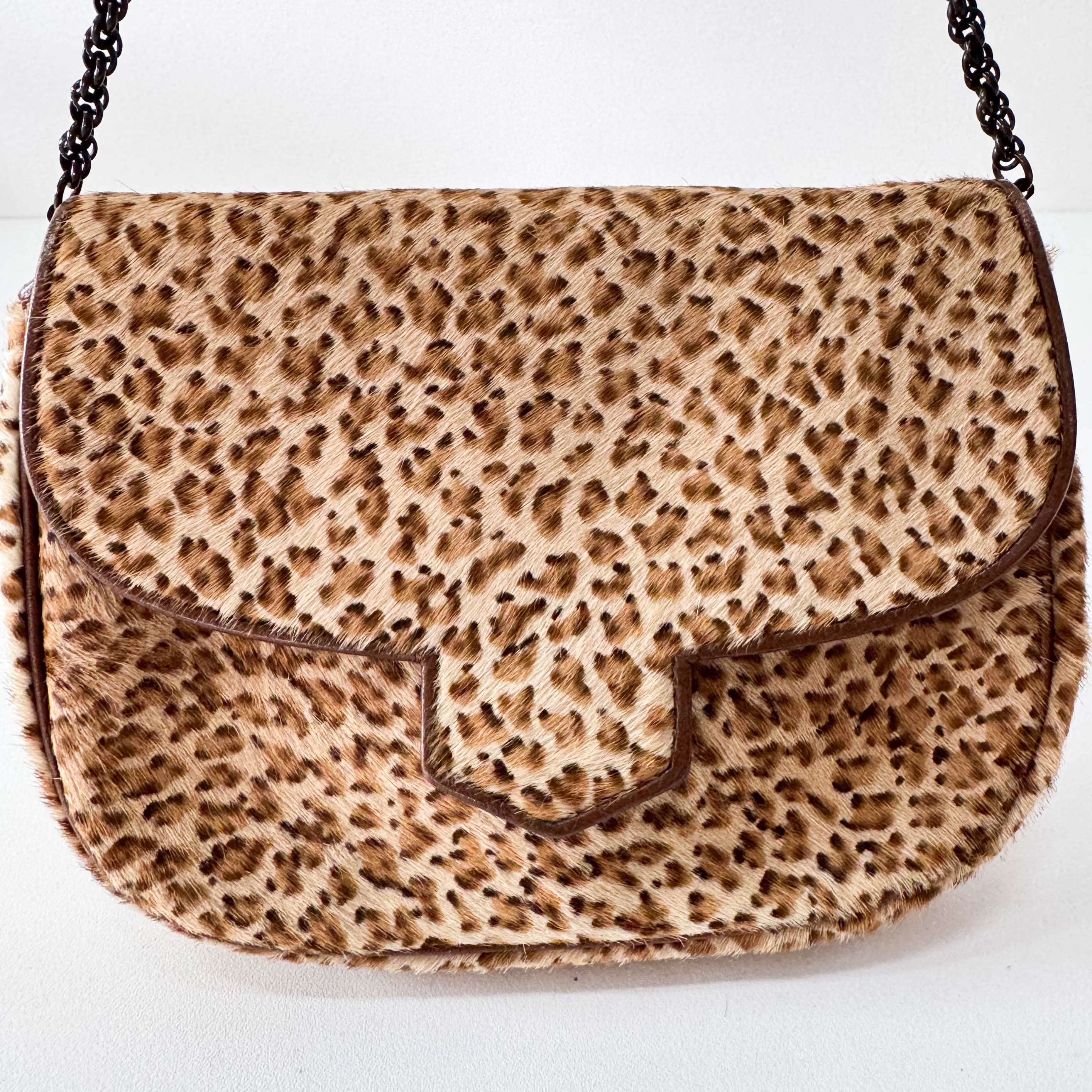 Leopard Print Pony Hair Chain Strap Mini Shoulder Bag