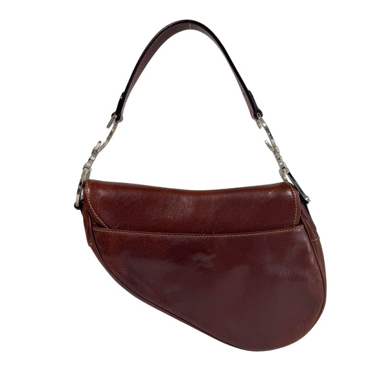 Limited Edition Saddle Brown Leather Flower Embroidered Shoulder Bag