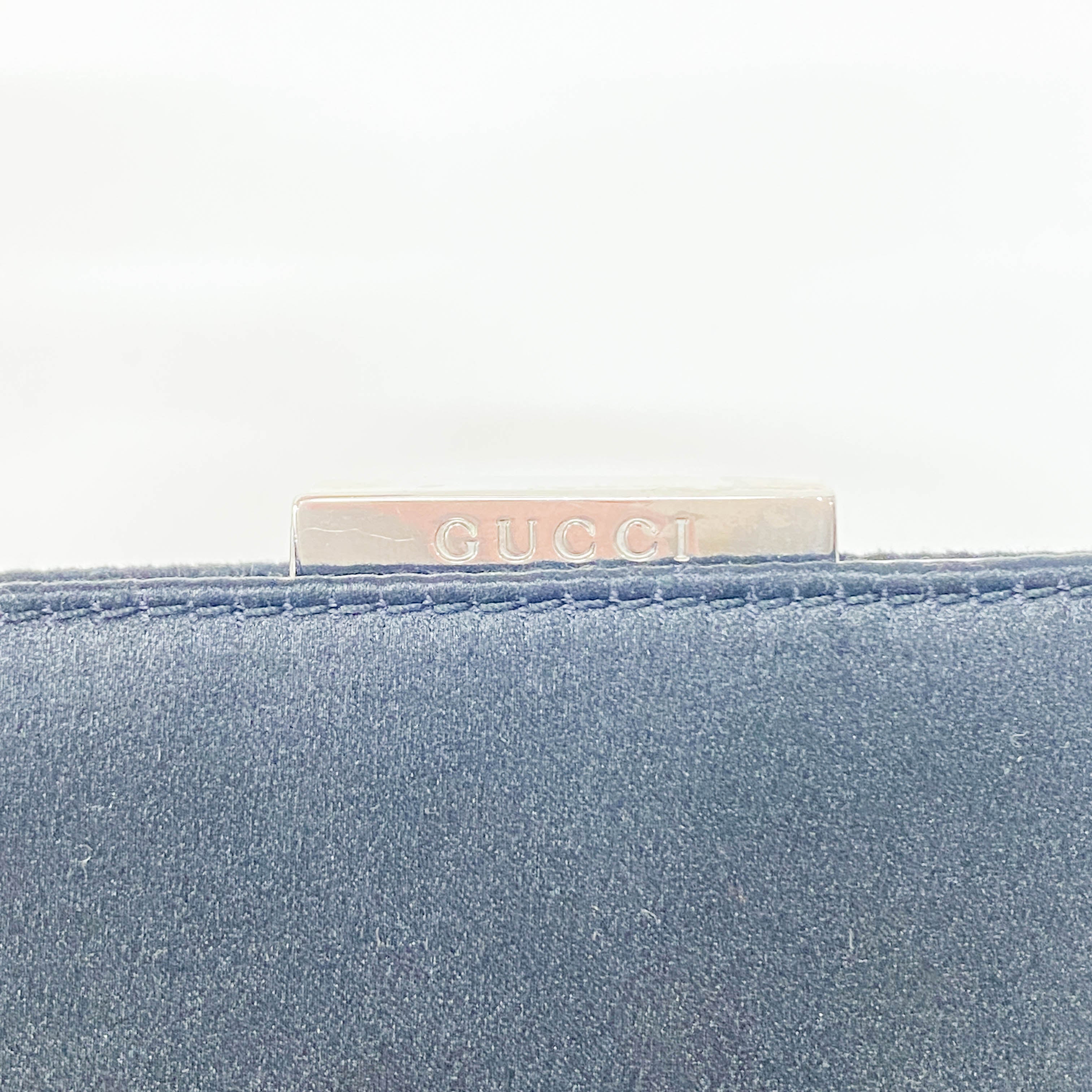 Bamboo Metal Handle Black Satin Bag