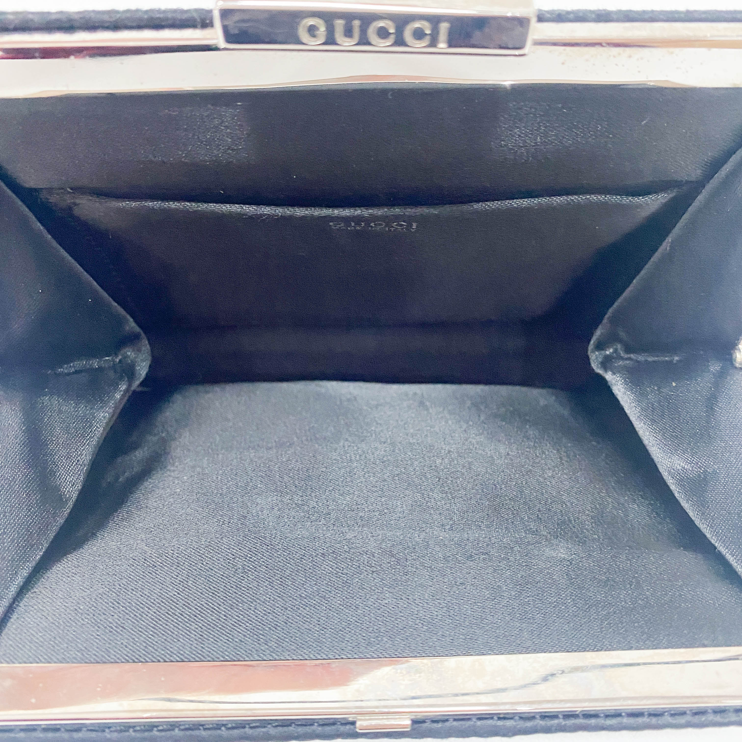 Bamboo Metal Handle Black Satin Bag