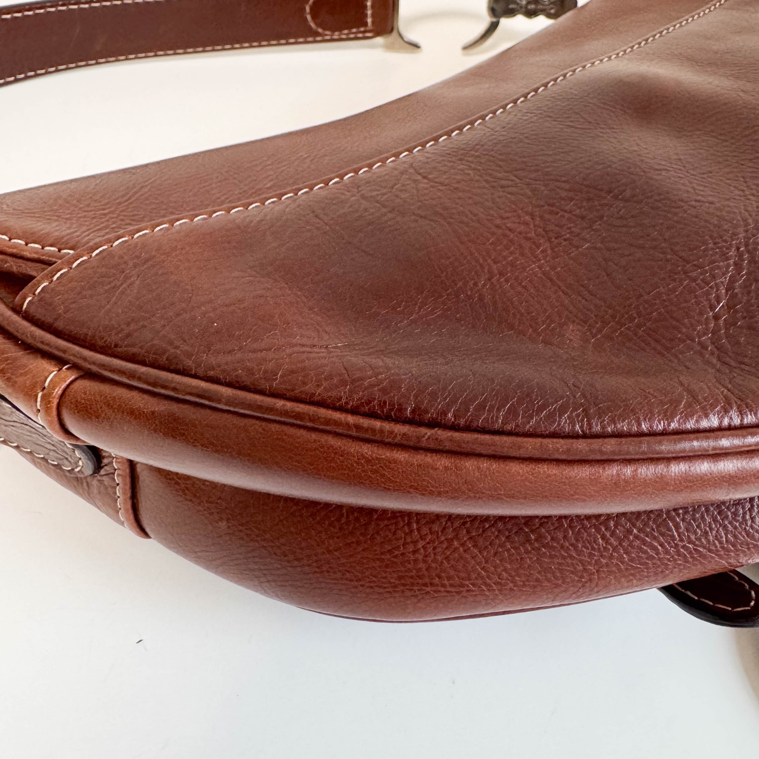 Limited Edition Saddle Brown Leather Flower Embroidered Shoulder Bag