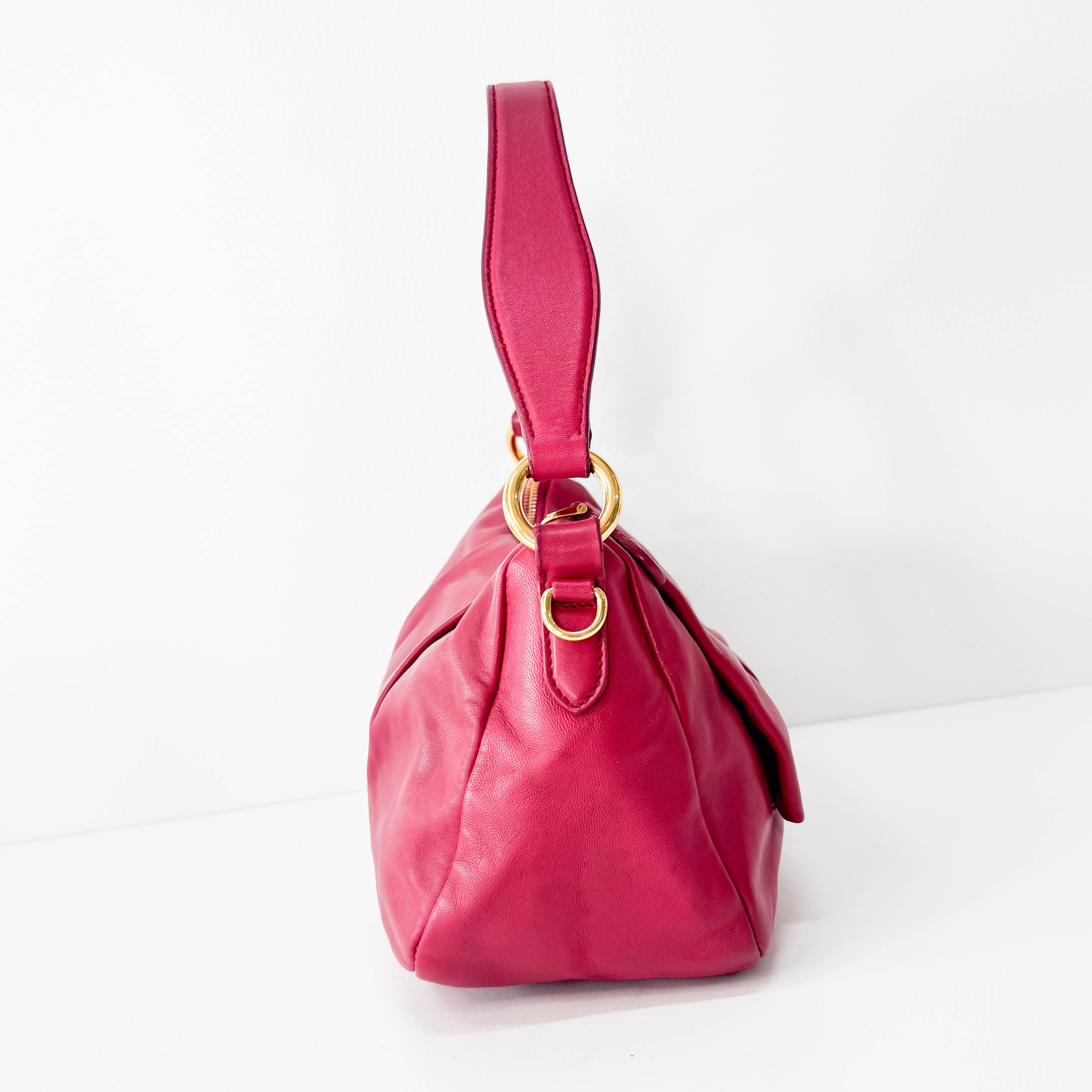 Pink Leather Ribbon Handle Bag