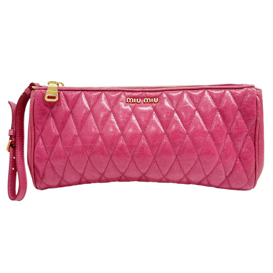 Pink Quilted Calfskin Leather Clutch Bag
