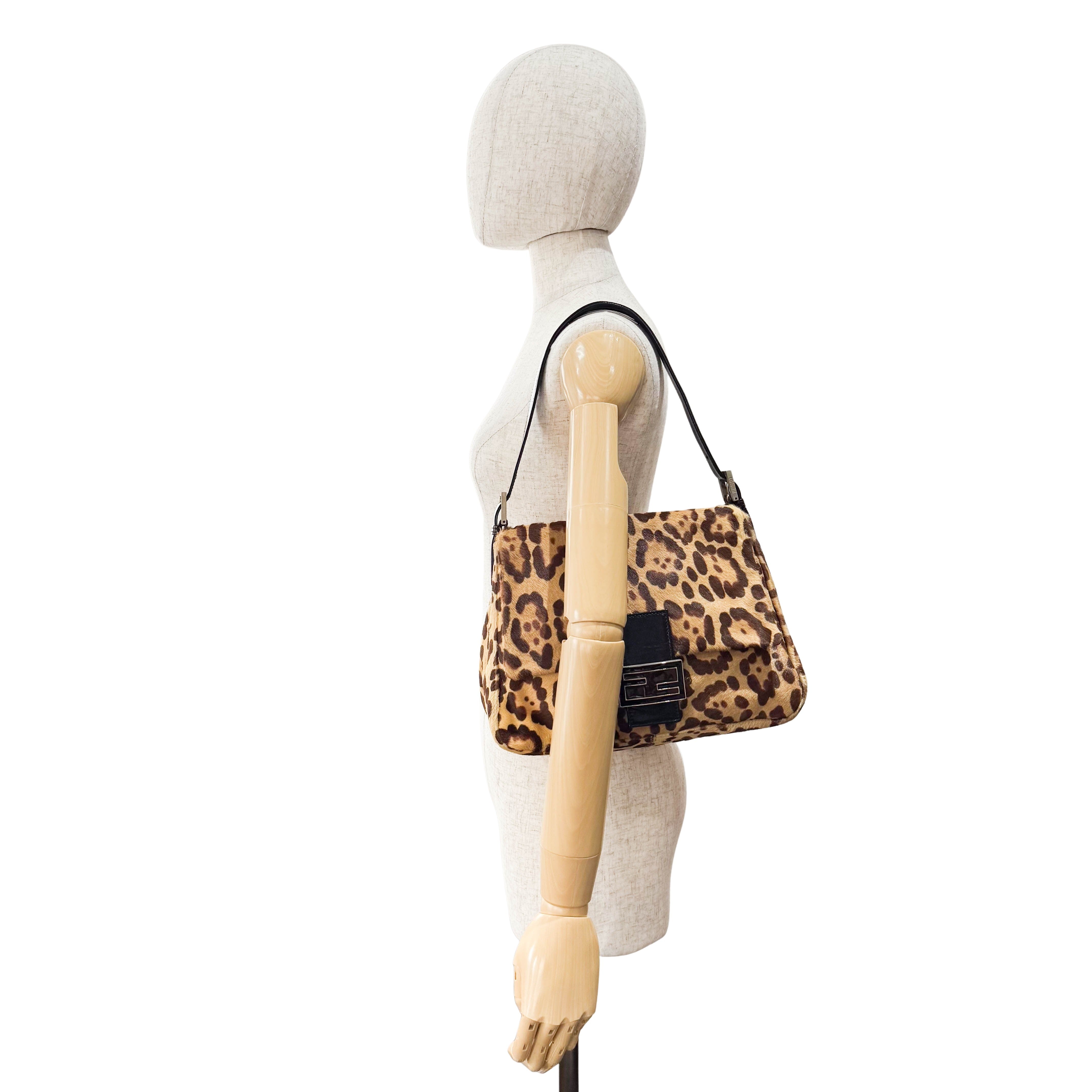 Mamma Baguette Leopard Print Pony Hair Shoulder Bag
