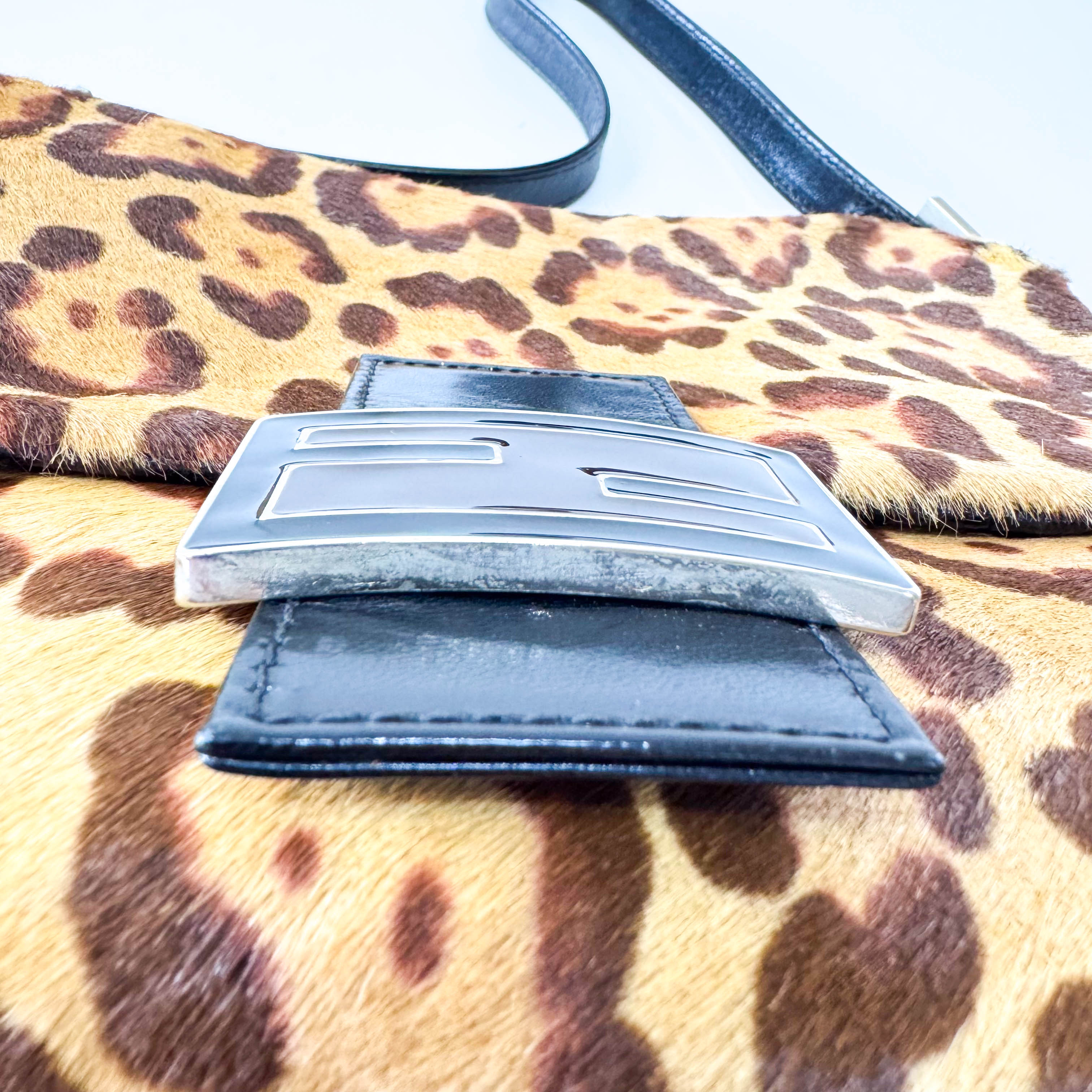 Mamma Baguette Leopard Print Pony Hair Shoulder Bag