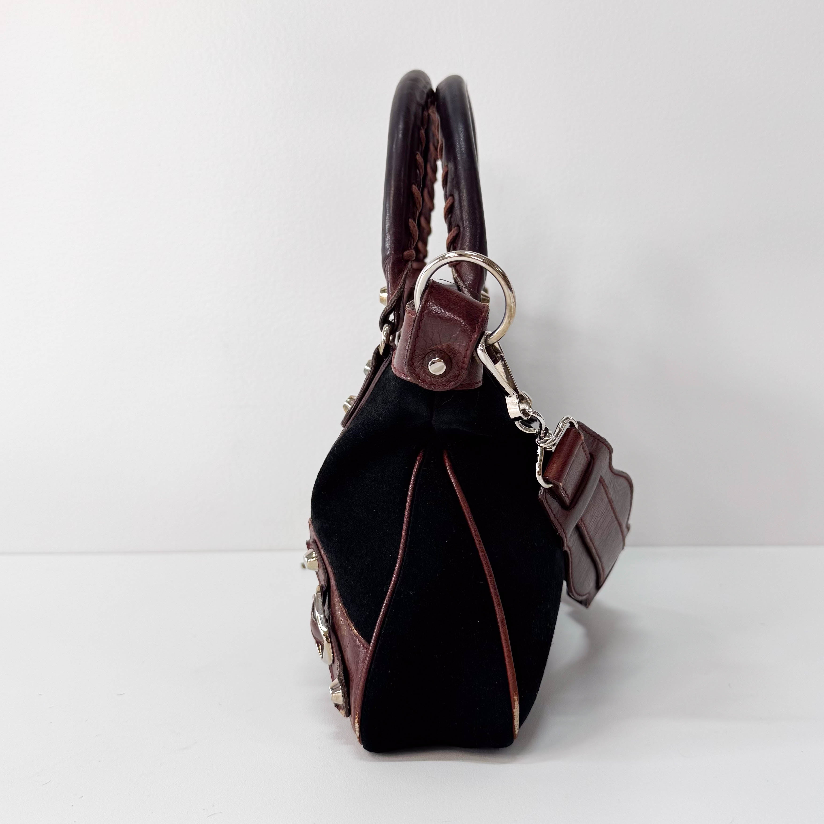 Black Suede & Brown Leather The First Handle Bag