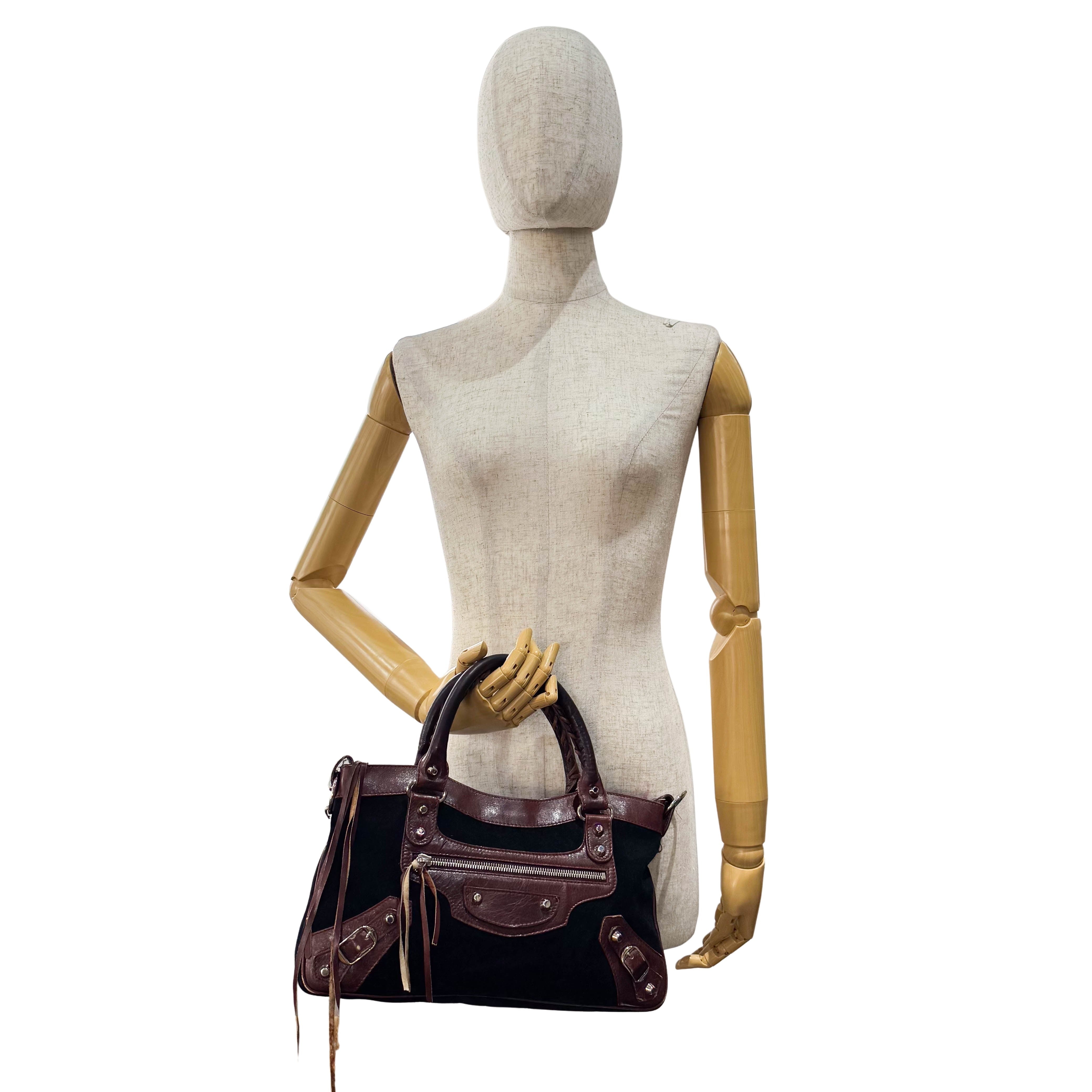 Black Suede & Brown Leather The First Handle Bag