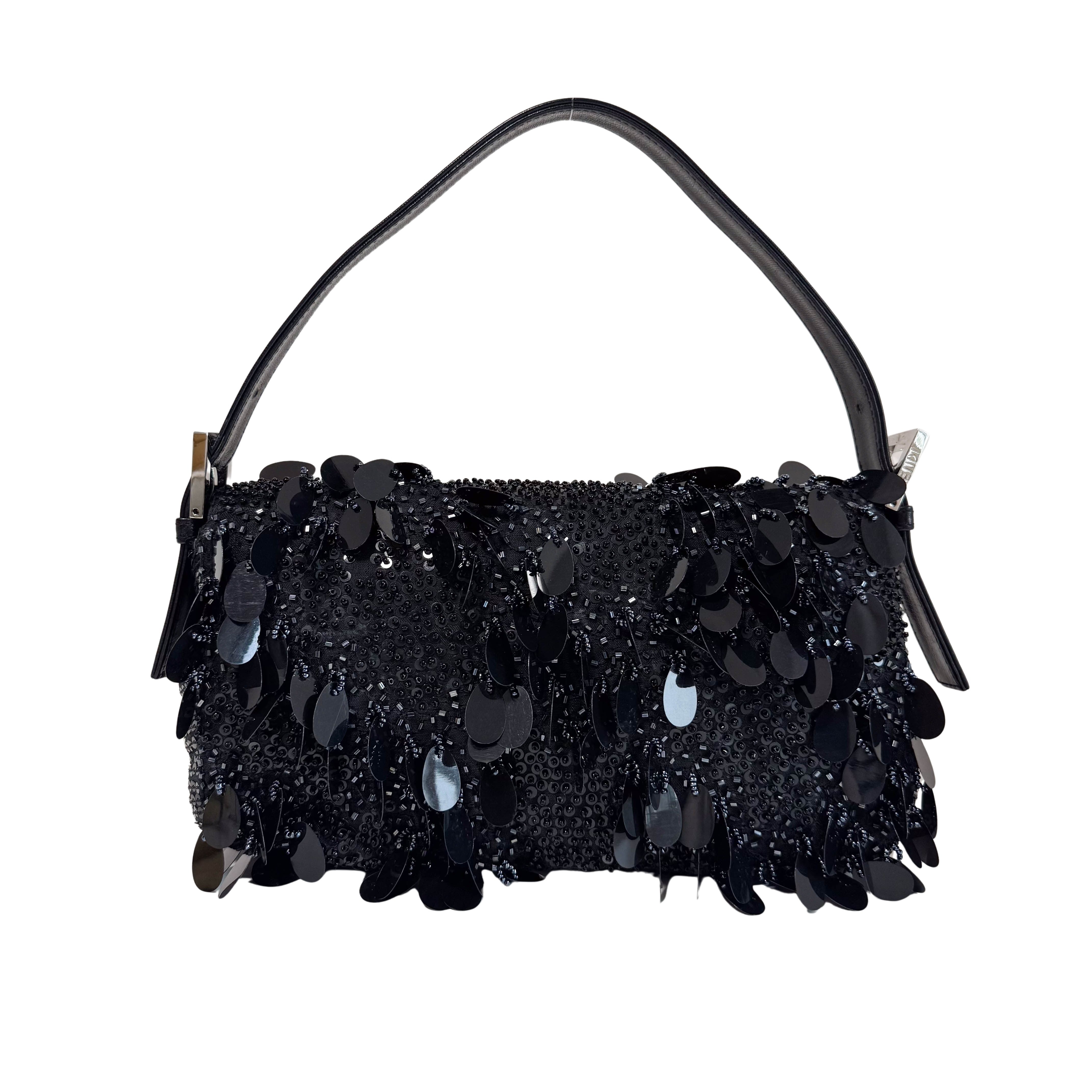 Limited Edition Baguette Black Sequin and Beaded Shoulder Bag